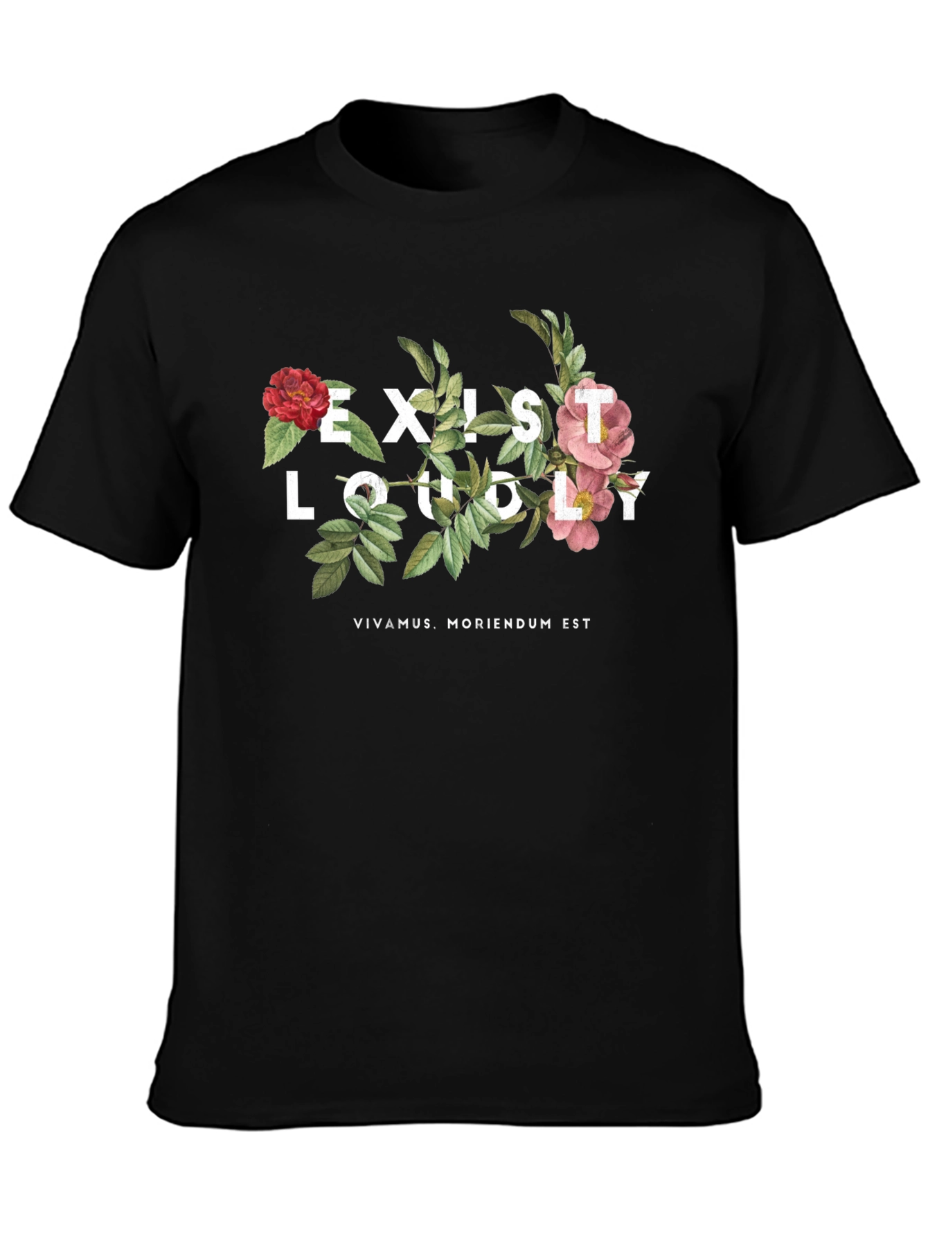 Exist Loudly Floral Print Black T-Shirt