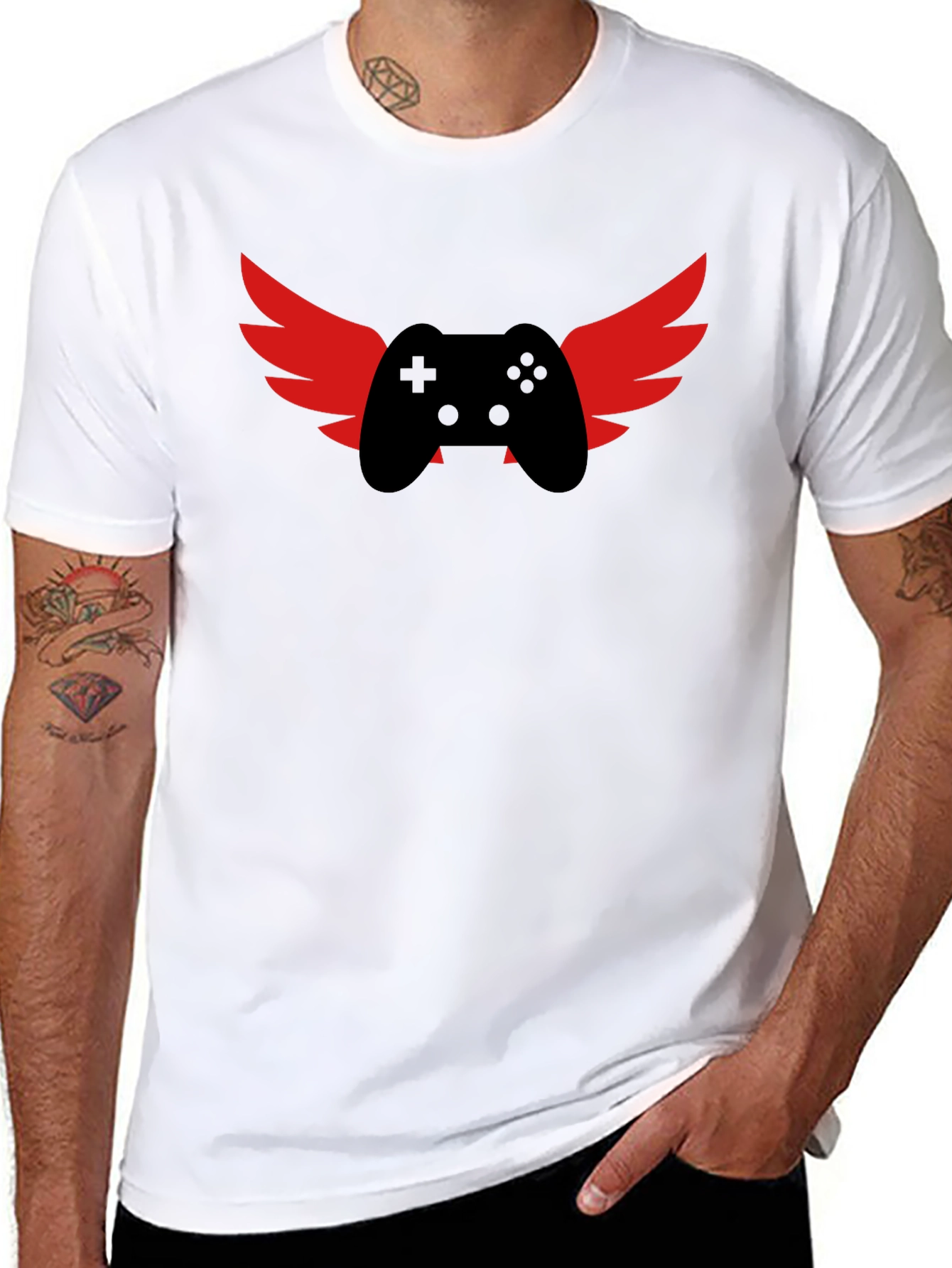 Gamer Wings Graphic Tee - Black Cotton T-Shirt
