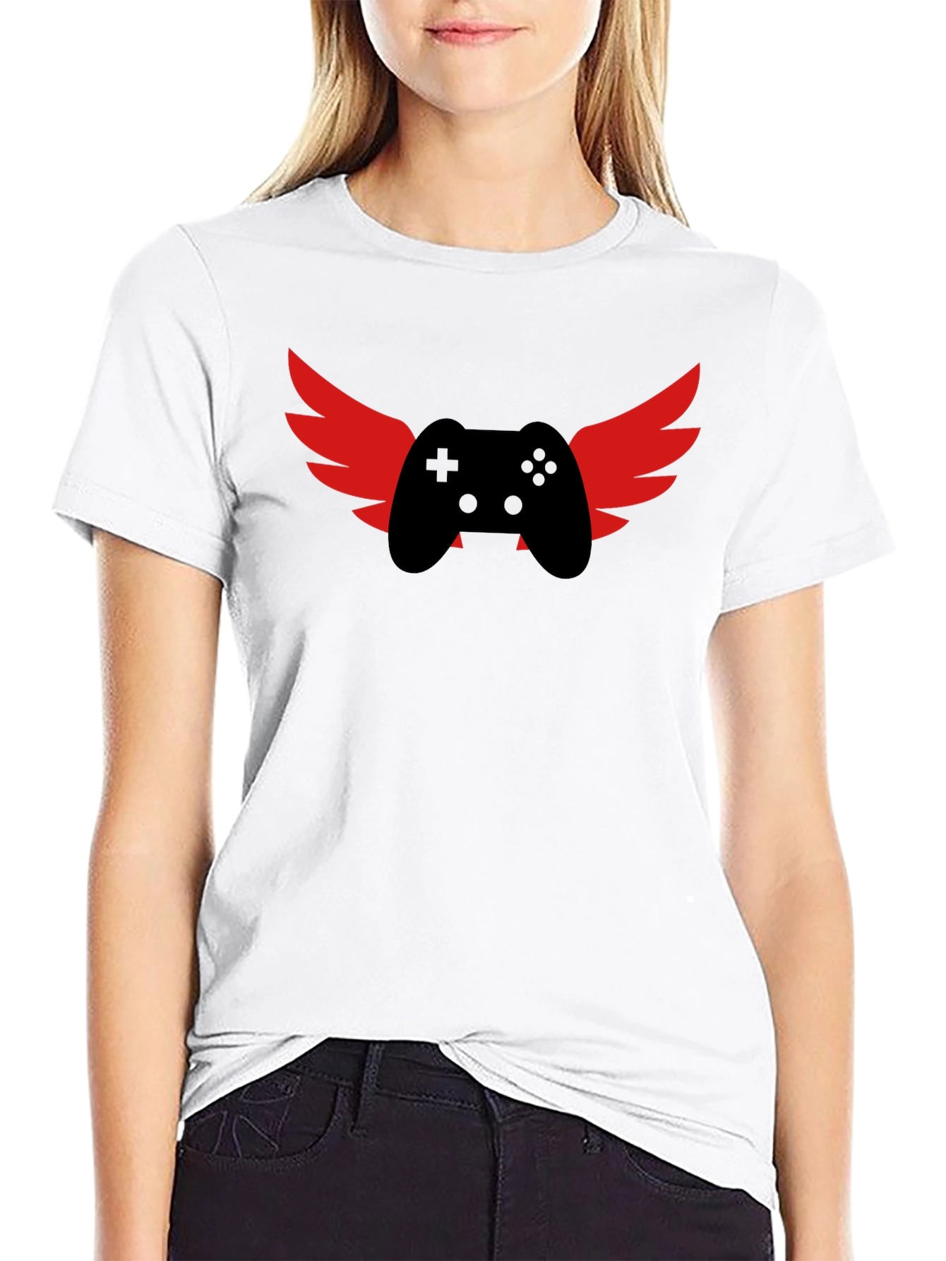Gamer Wings Graphic Tee - Black Cotton T-Shirt
