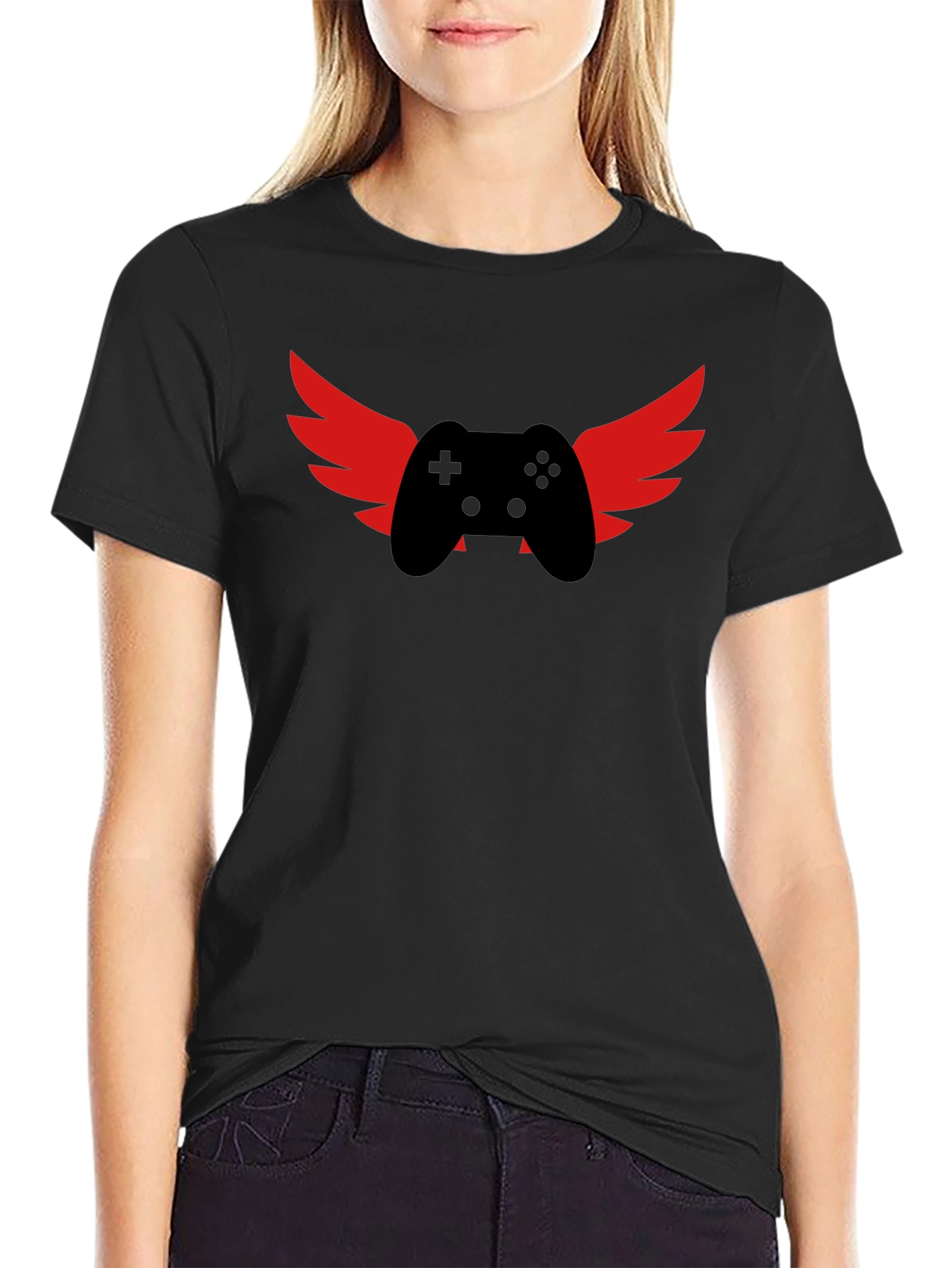 Gamer Wings Graphic Tee - Black Cotton T-Shirt