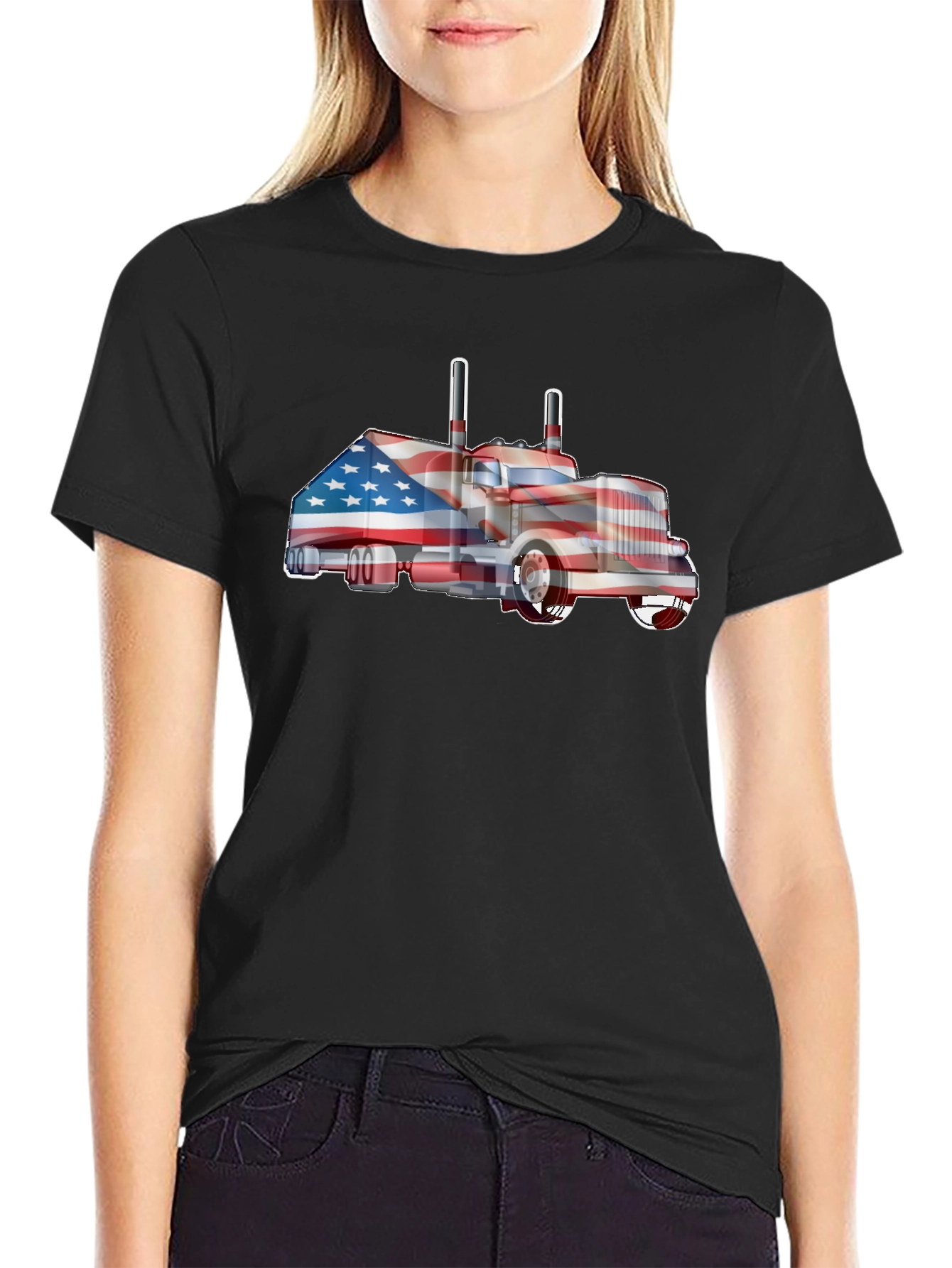 American Flag Truck Graphic T-Shirt