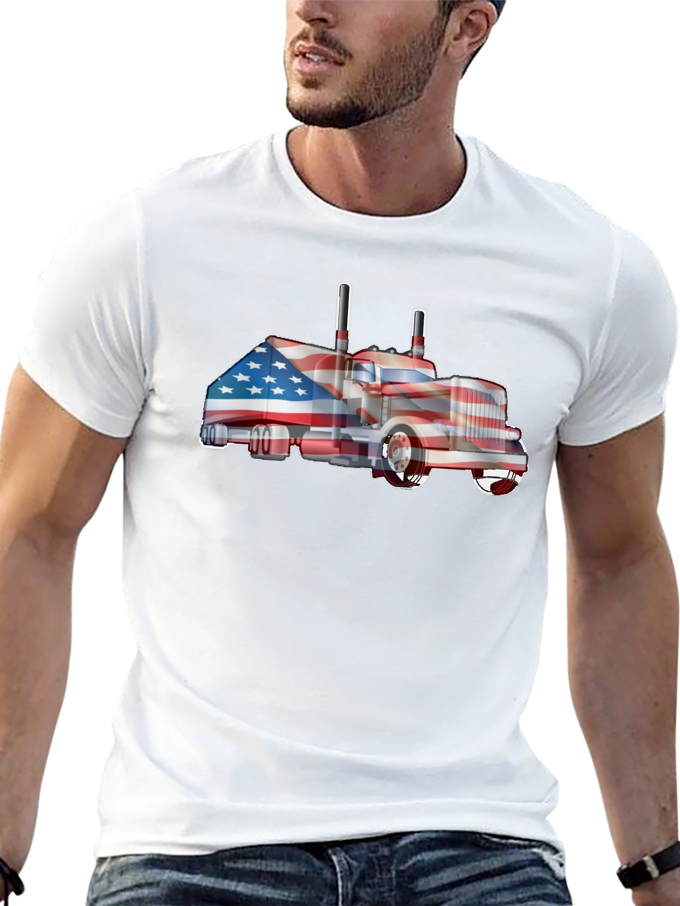 American Flag Truck Graphic T-Shirt