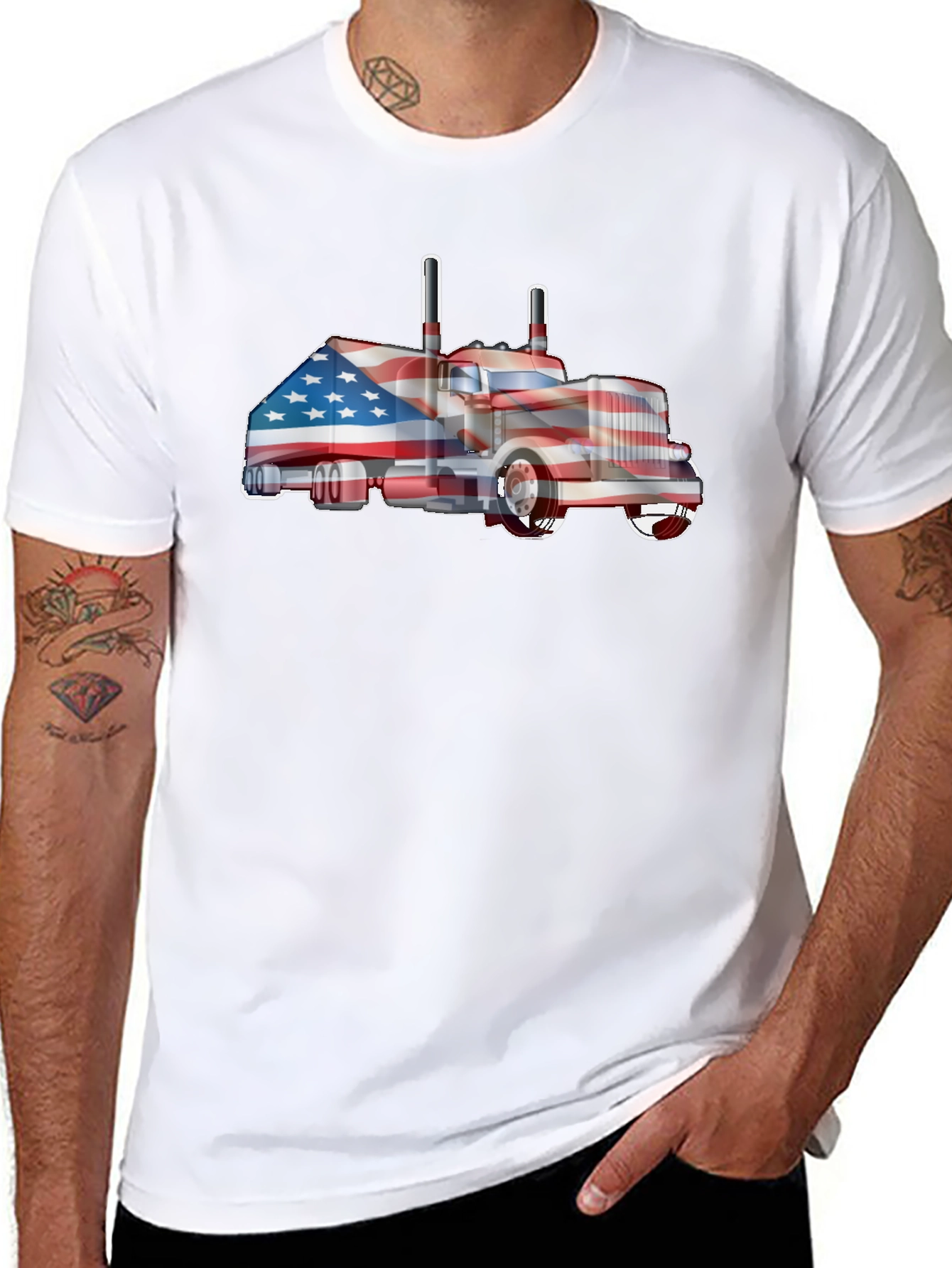 American Flag Truck Graphic T-Shirt