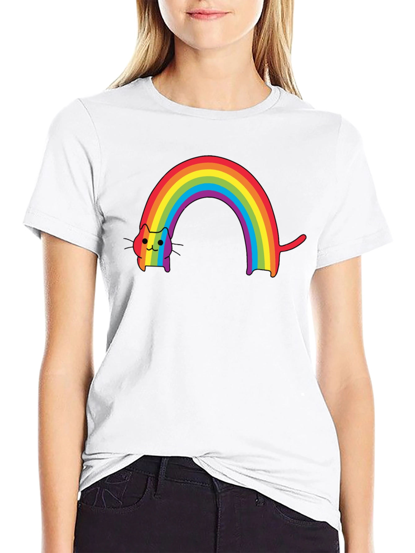 Rainbow Cat Graphic Tee - Stylish Comfort