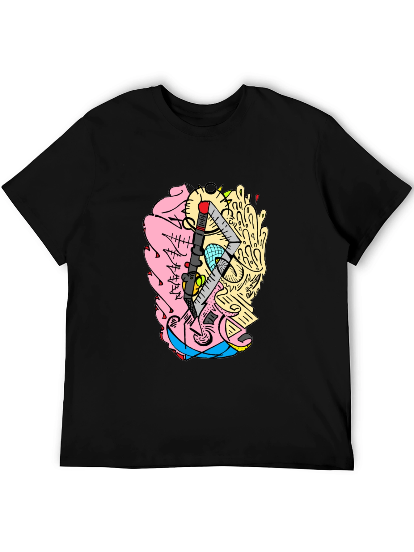 Abstract Brain Graphic Tee - Quirky Black T-Shirt