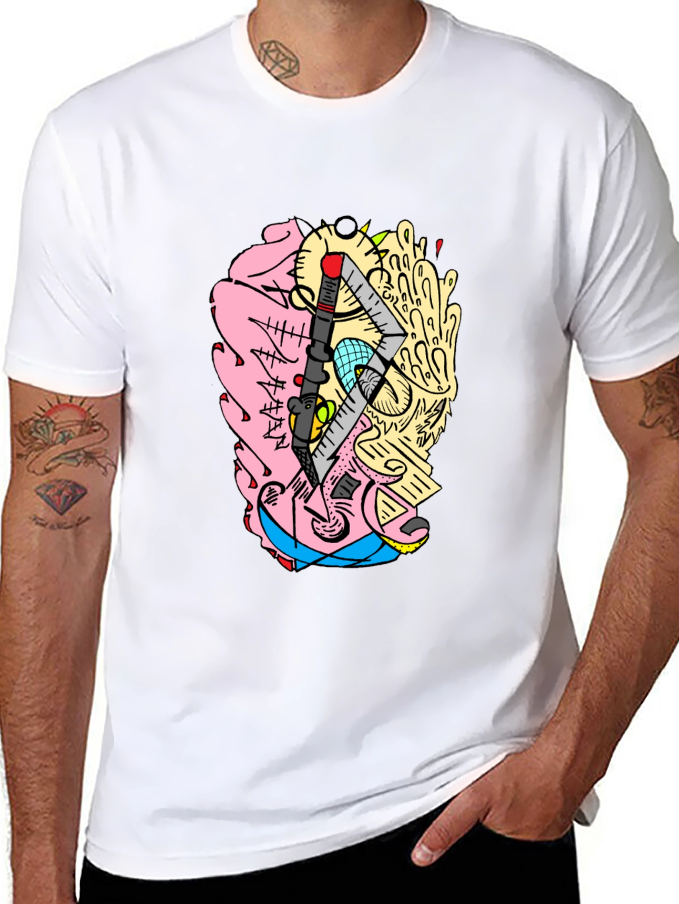 Abstract Brain Graphic Tee - Quirky Black T-Shirt