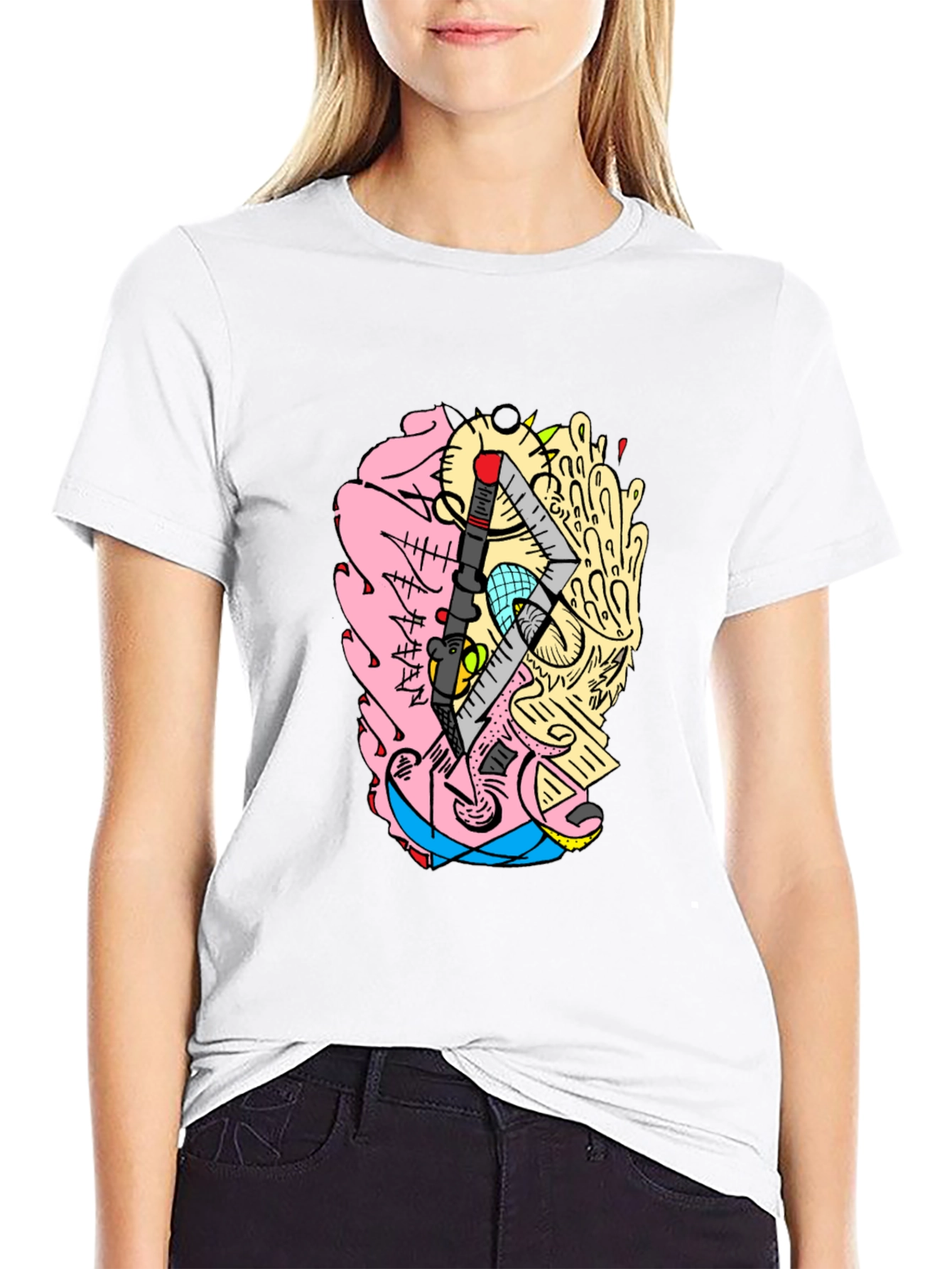Abstract Brain Graphic Tee - Quirky Black T-Shirt