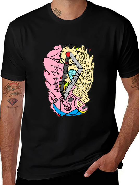 Abstract Brain Graphic Tee - Quirky Black T-Shirt