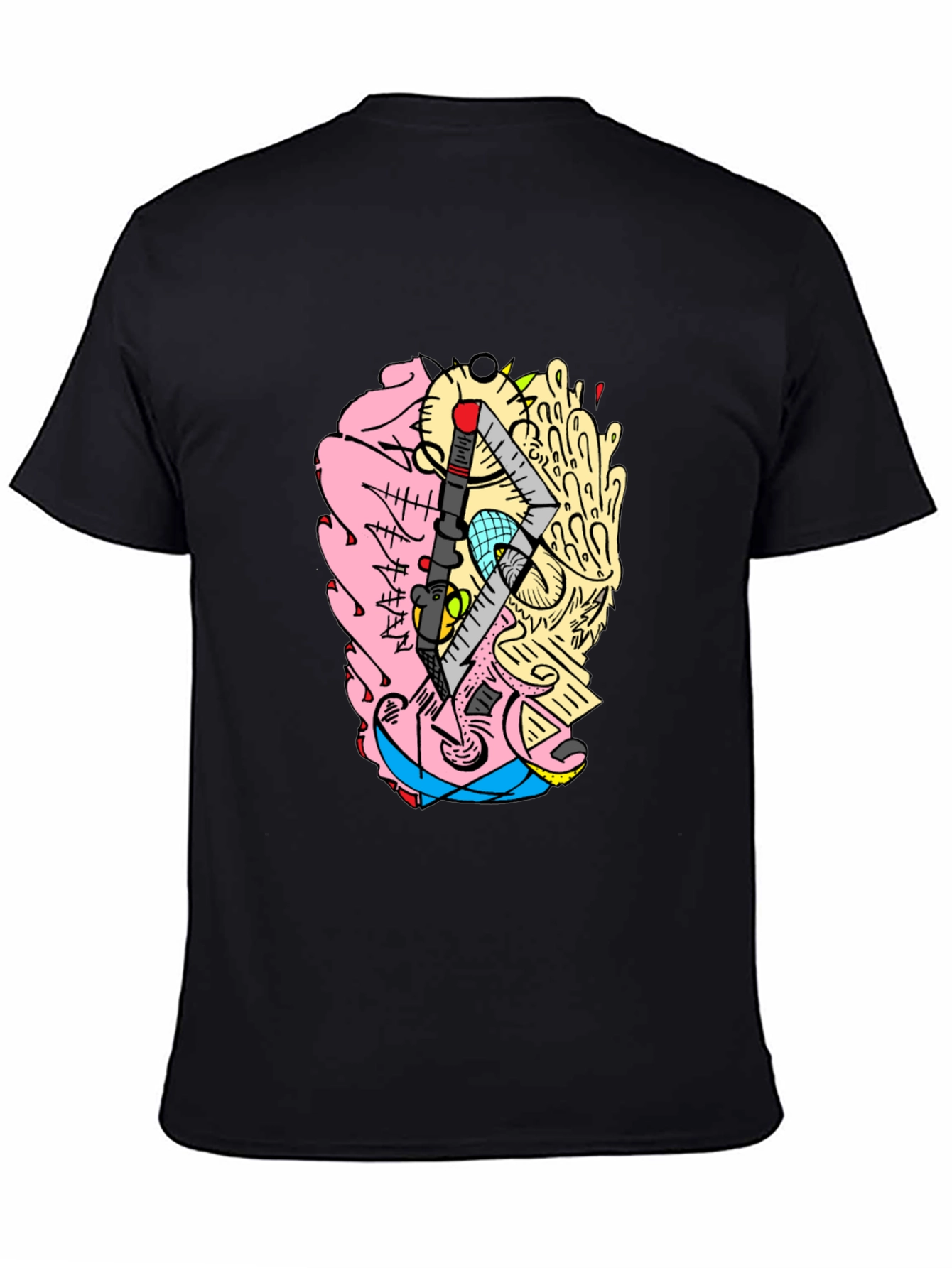 Abstract Brain Graphic Tee - Quirky Black T-Shirt