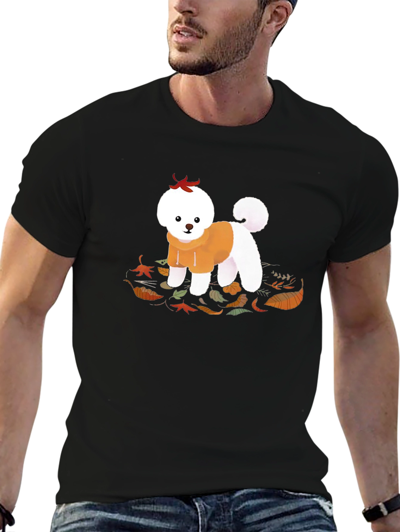Dog in Hoodie T-Shirt - Autumn Leaves