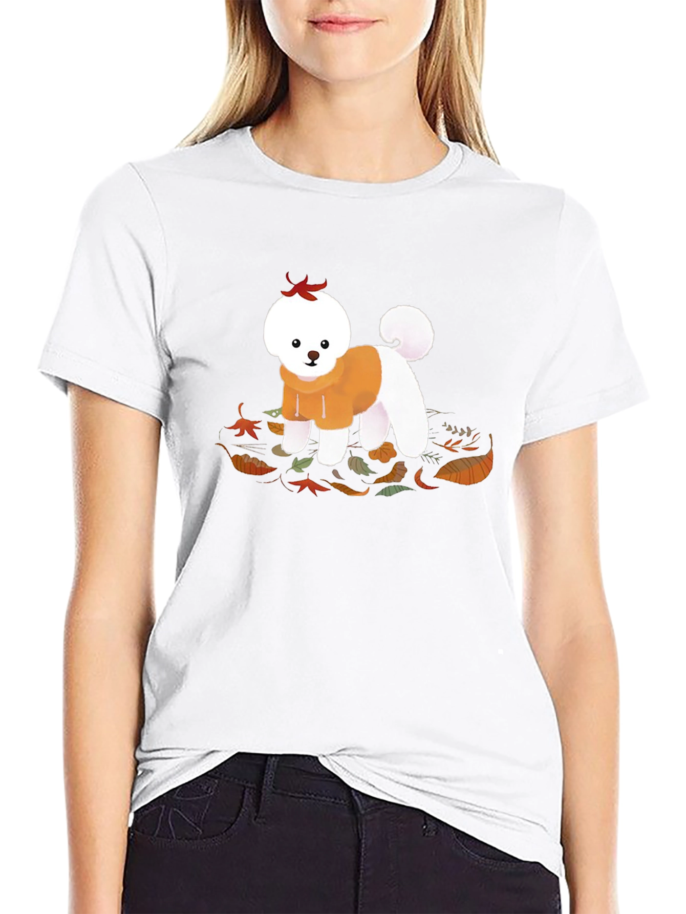 Dog in Hoodie T-Shirt - Autumn Leaves