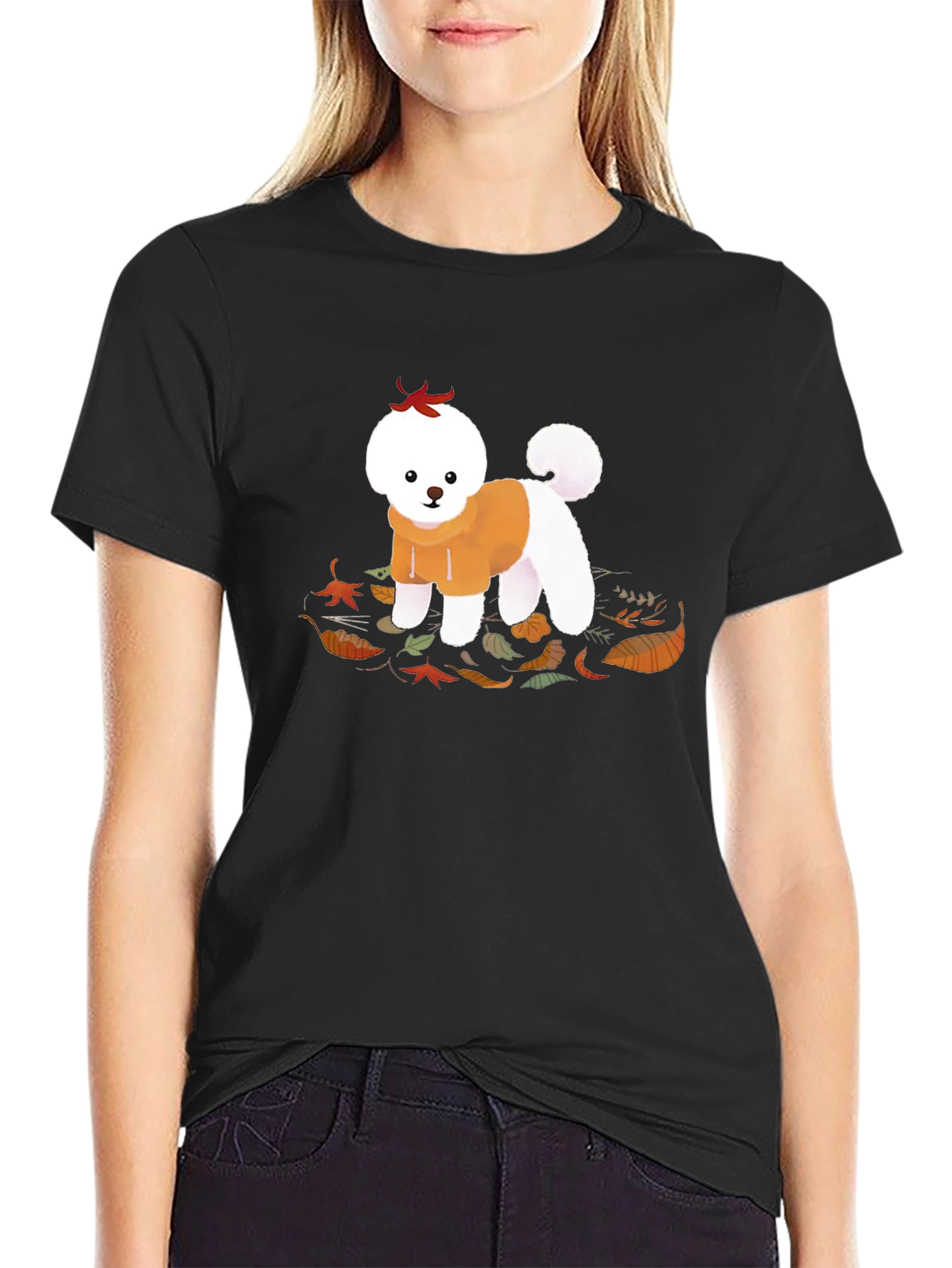 Dog in Hoodie T-Shirt - Autumn Leaves