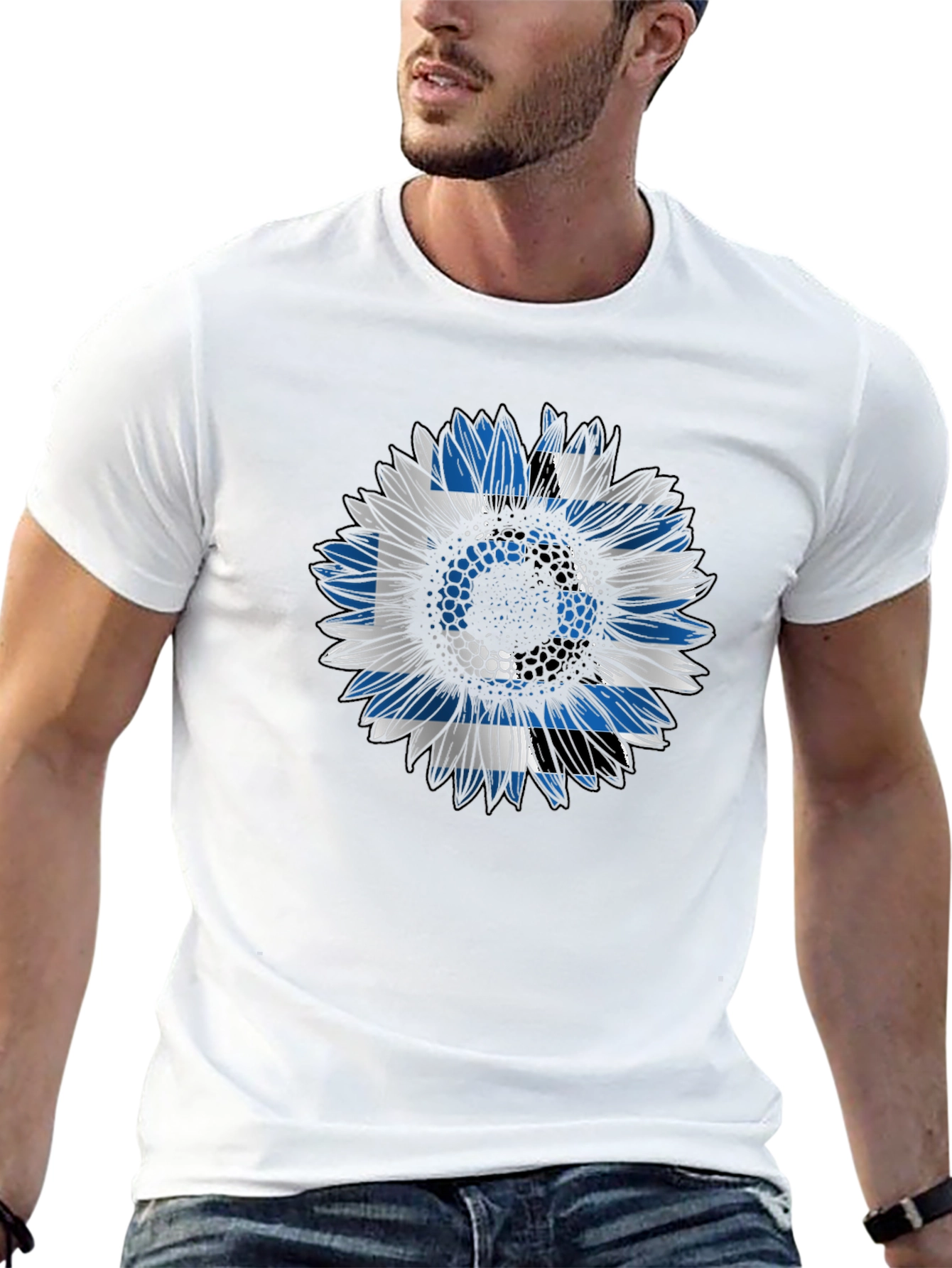 Greek Flag Sunflower Graphic Tee