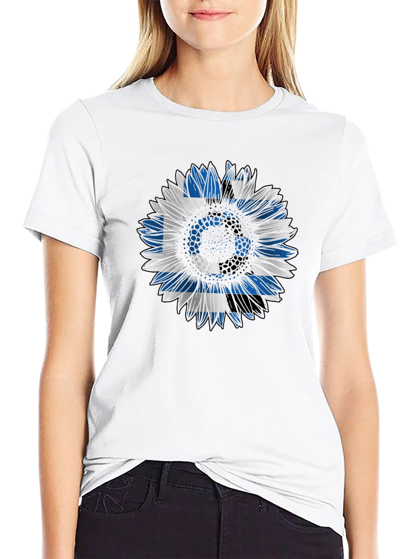 Greek Flag Sunflower Graphic Tee