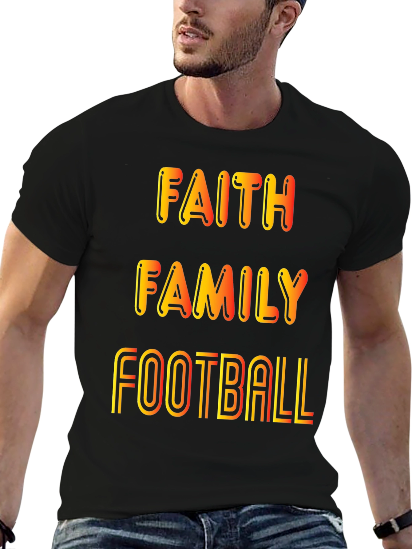 Faith Family Football Graphic T-Shirt