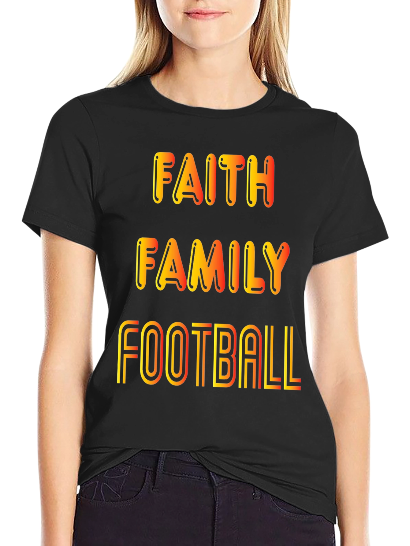 Faith Family Football Graphic T-Shirt