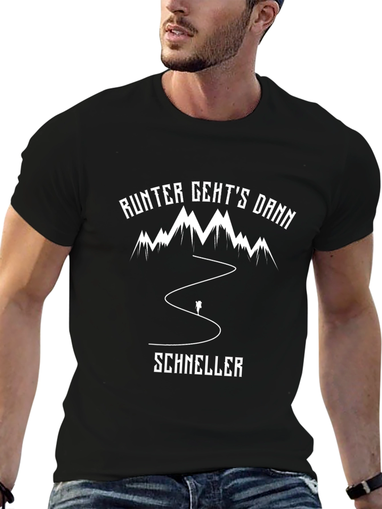 Black Runter Gehts Dann Schneller Hiking T-Shirt