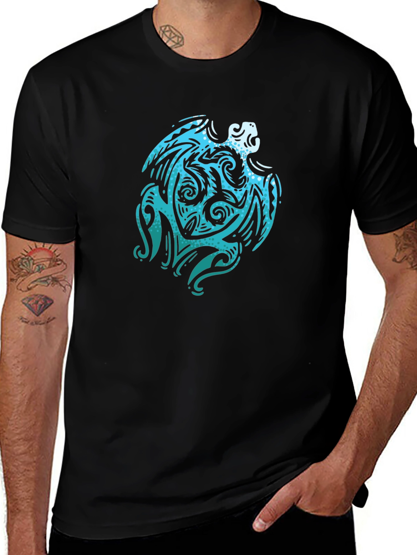 Tribal Turtle Graphic Black Tee Shirt