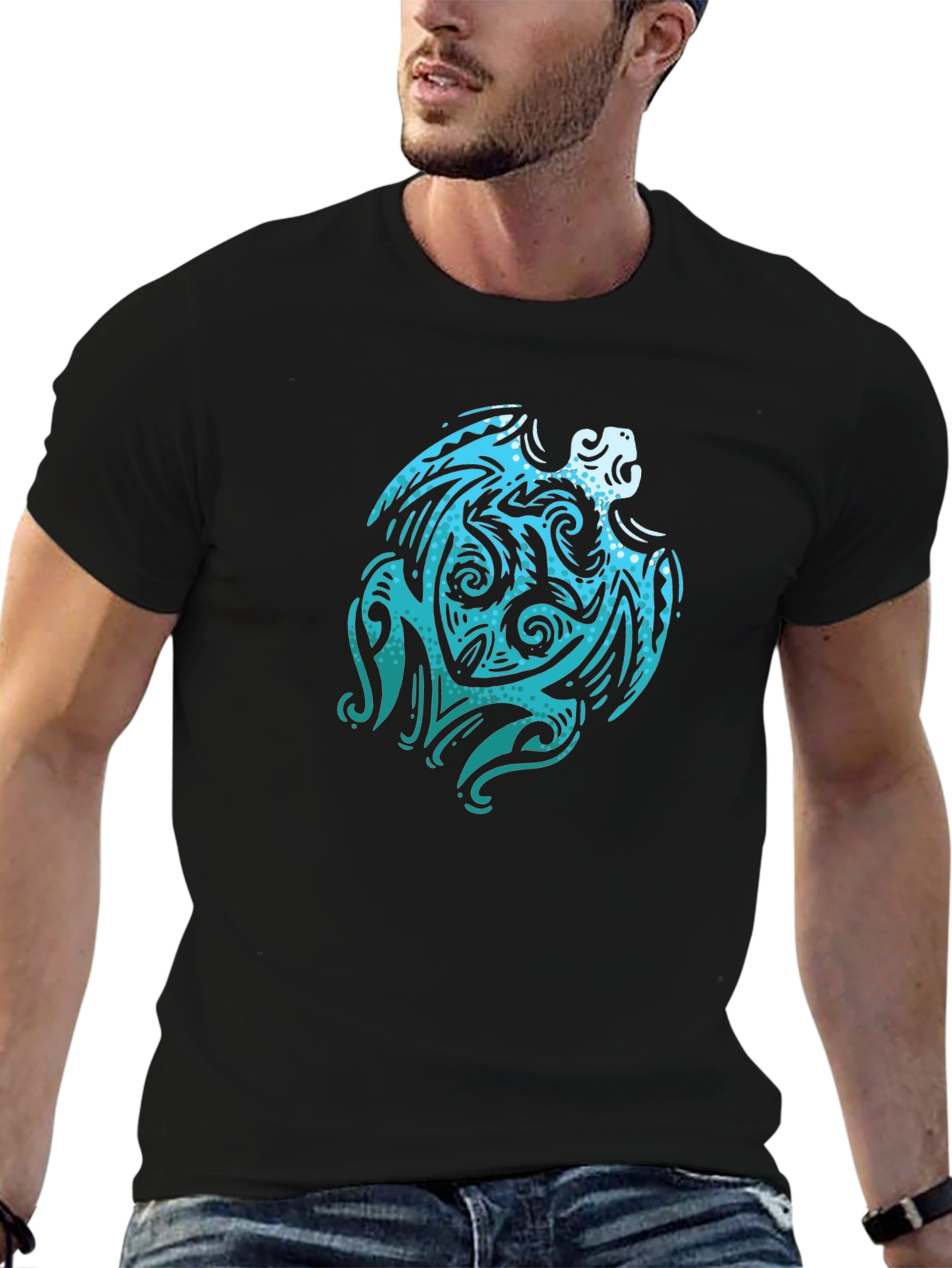 Tribal Turtle Graphic Black Tee Shirt
