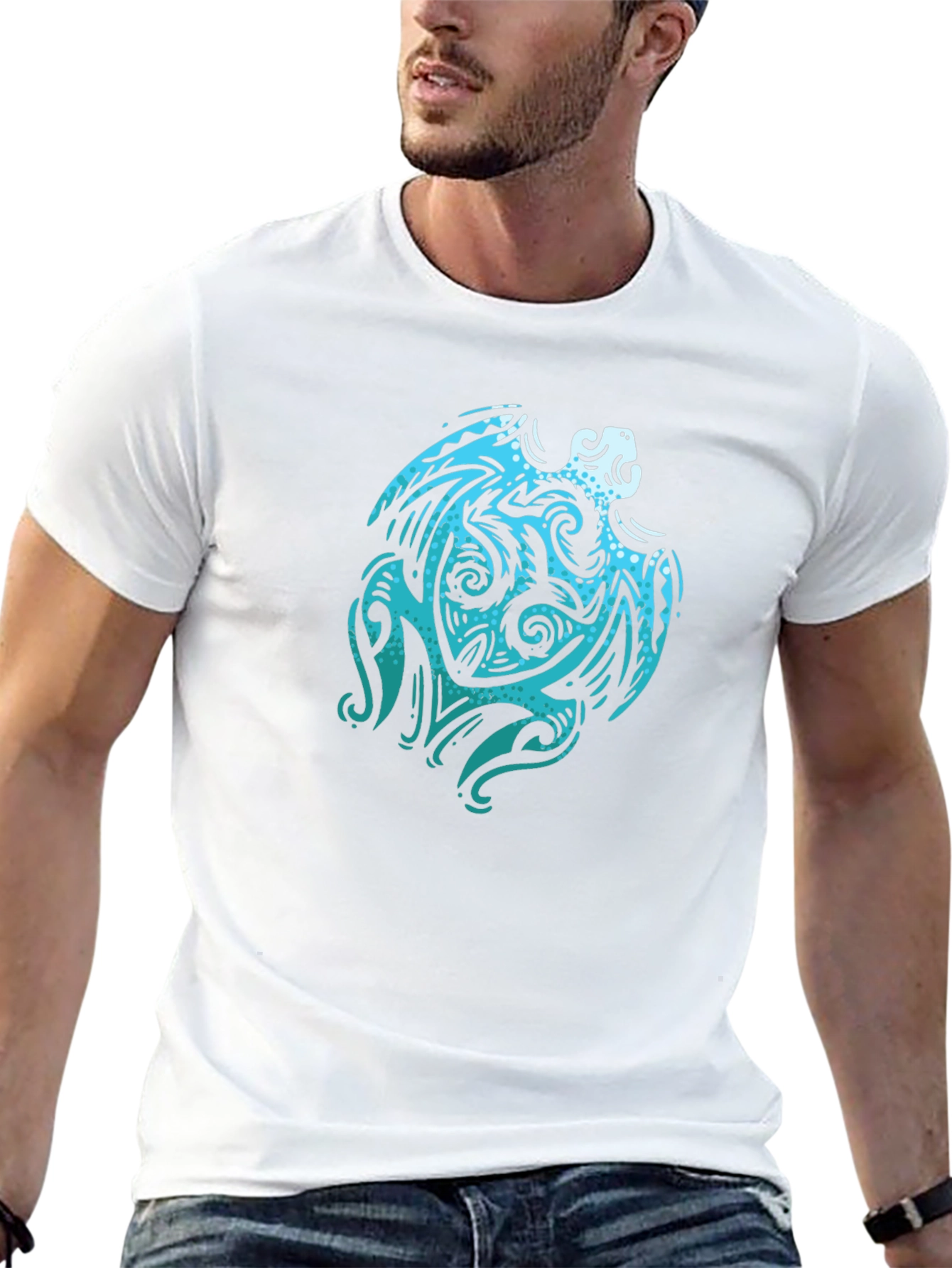 Tribal Turtle Graphic Black Tee Shirt