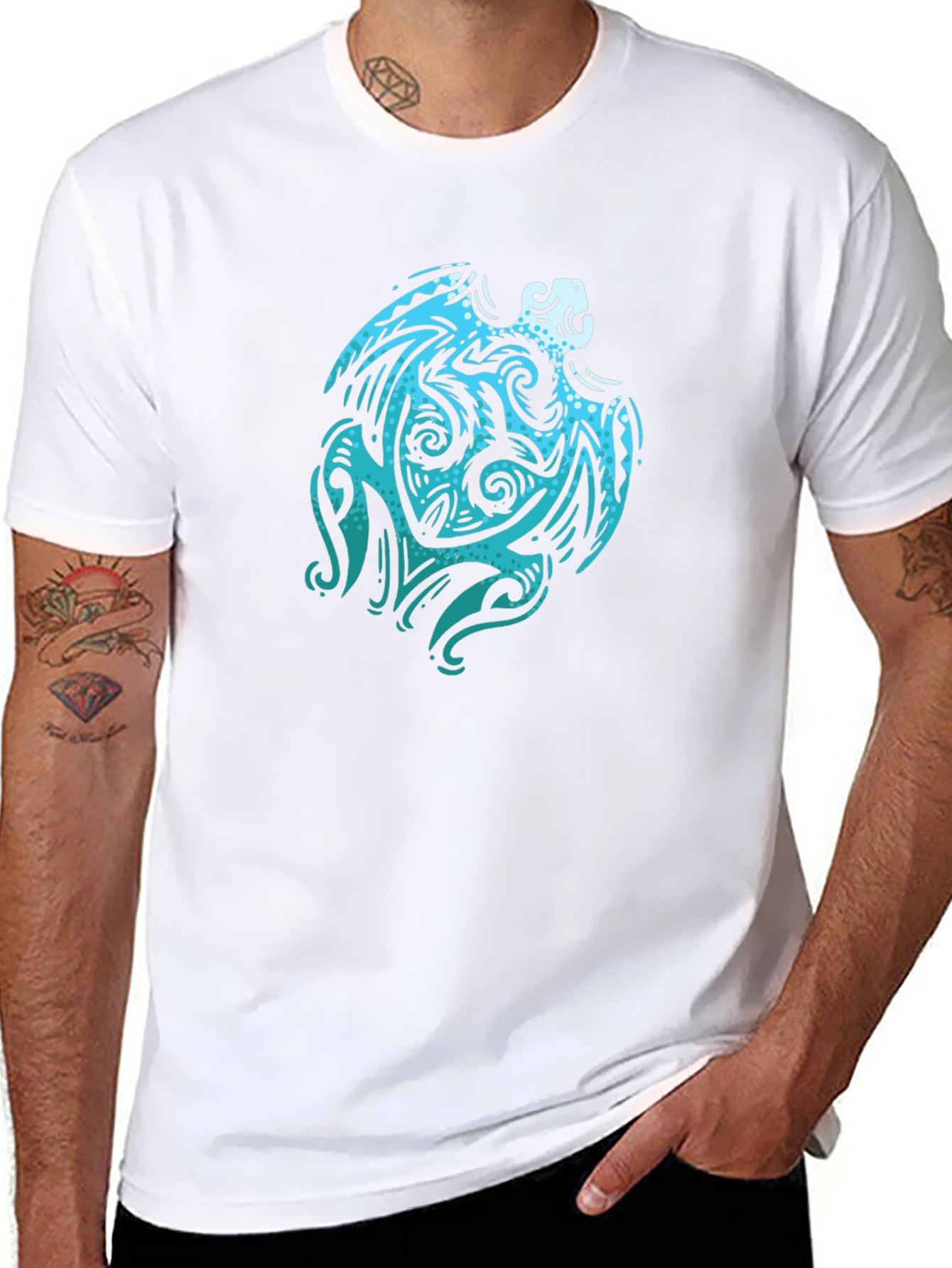 Tribal Turtle Graphic Black Tee Shirt