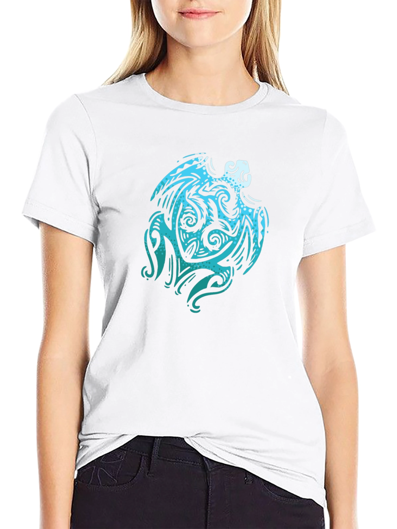 Tribal Turtle Graphic Black Tee Shirt