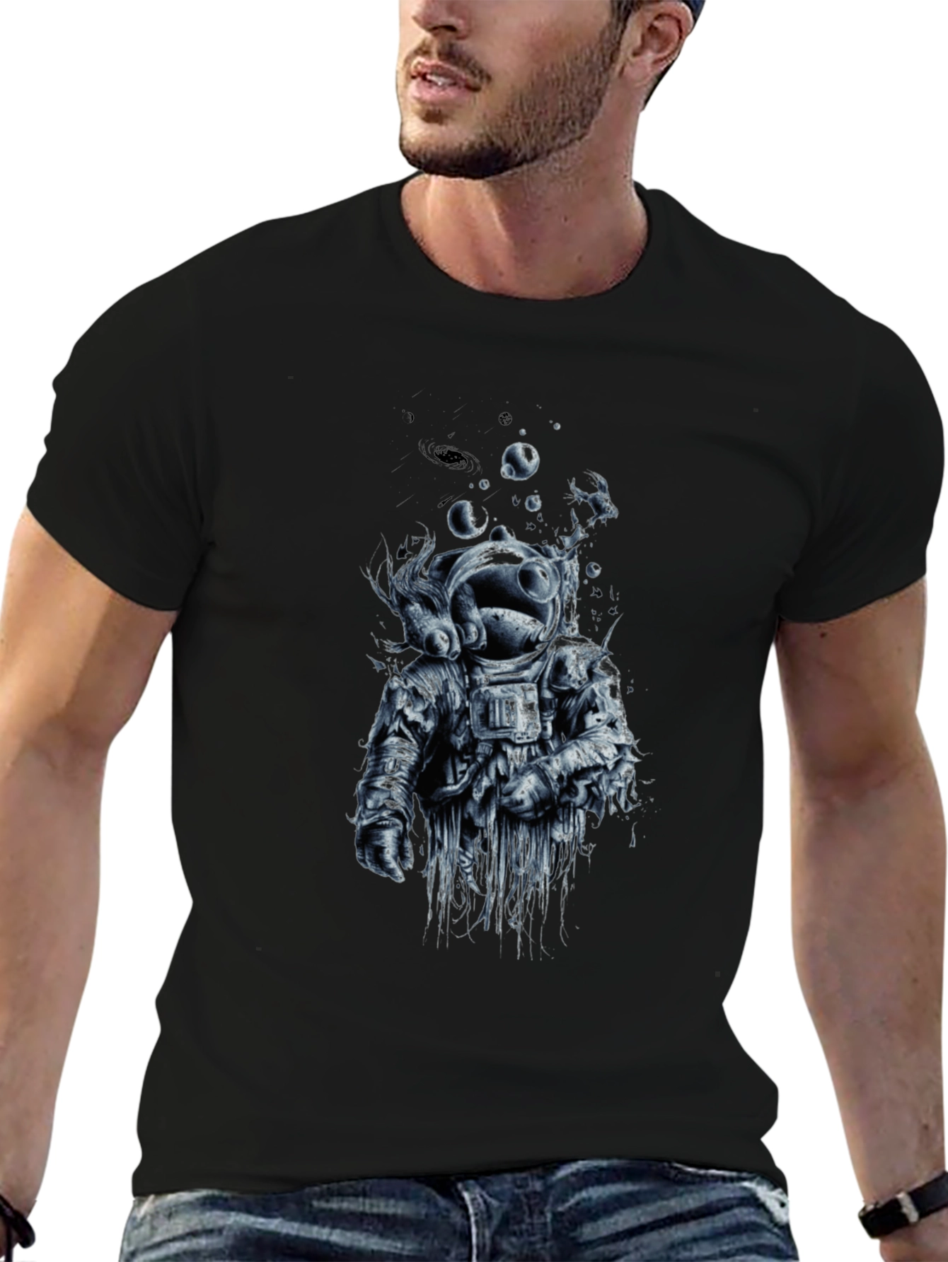 Astronaut Graphic Tee - Black Crew Neck T-Shirt