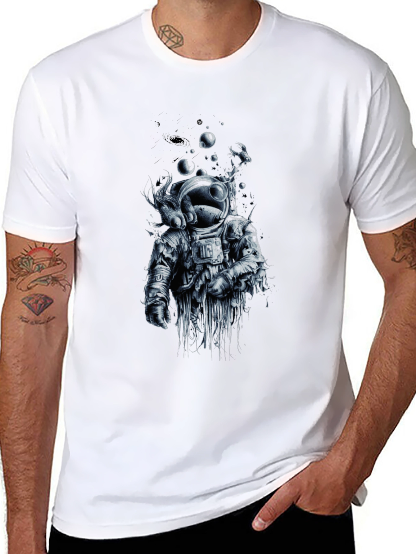 Astronaut Graphic Tee - Black Crew Neck T-Shirt