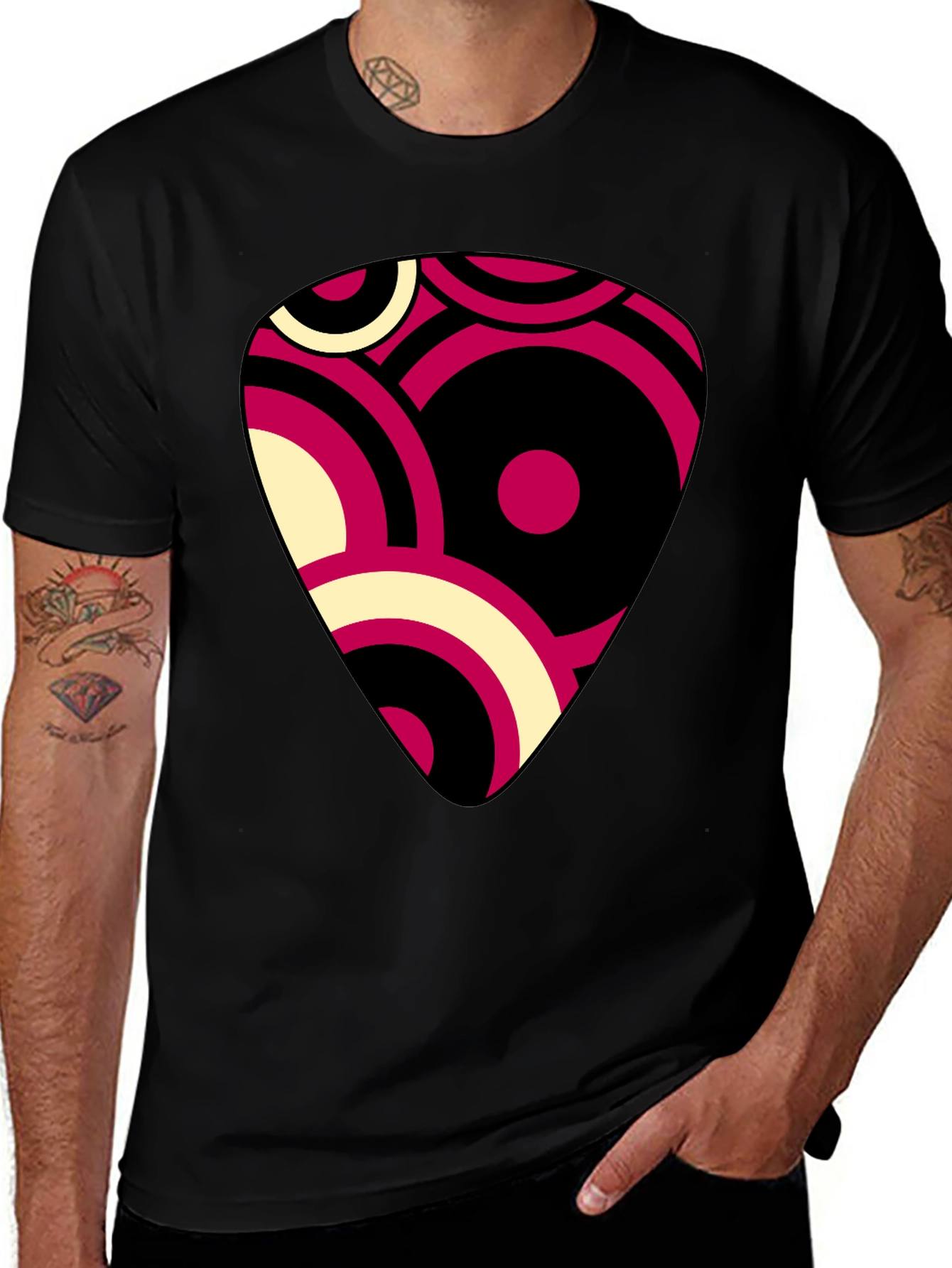 Retro Guitar Pick Graphic Tee - Black