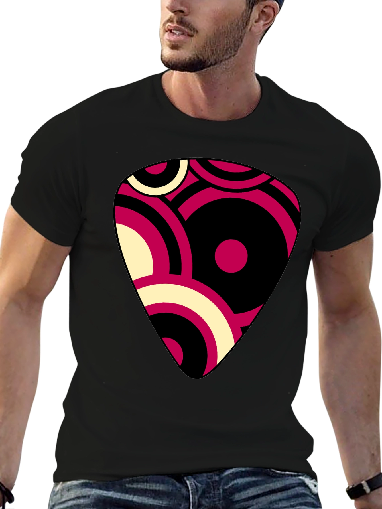 Retro Guitar Pick Graphic Tee - Black