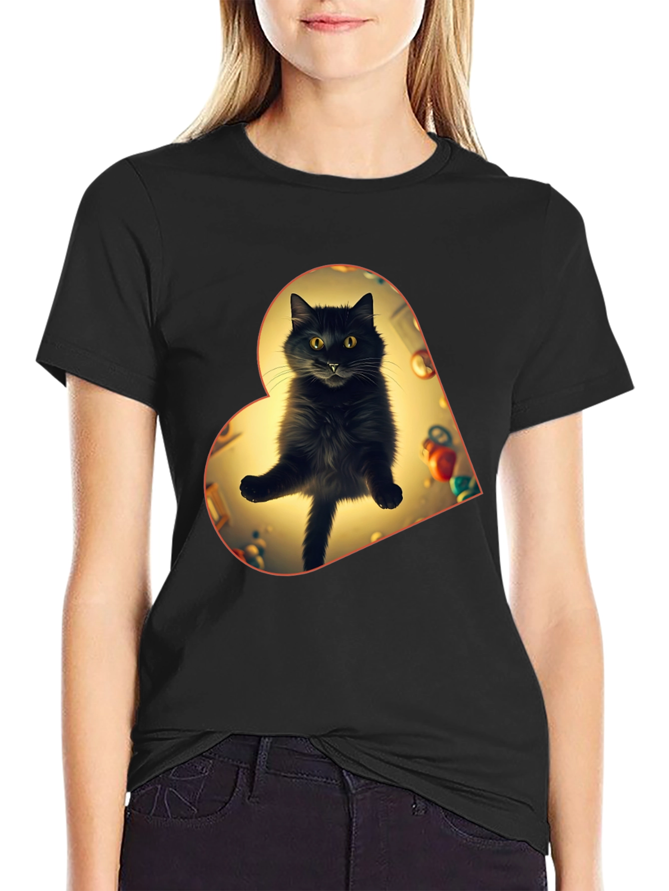 Black Cat Heart T-Shirt