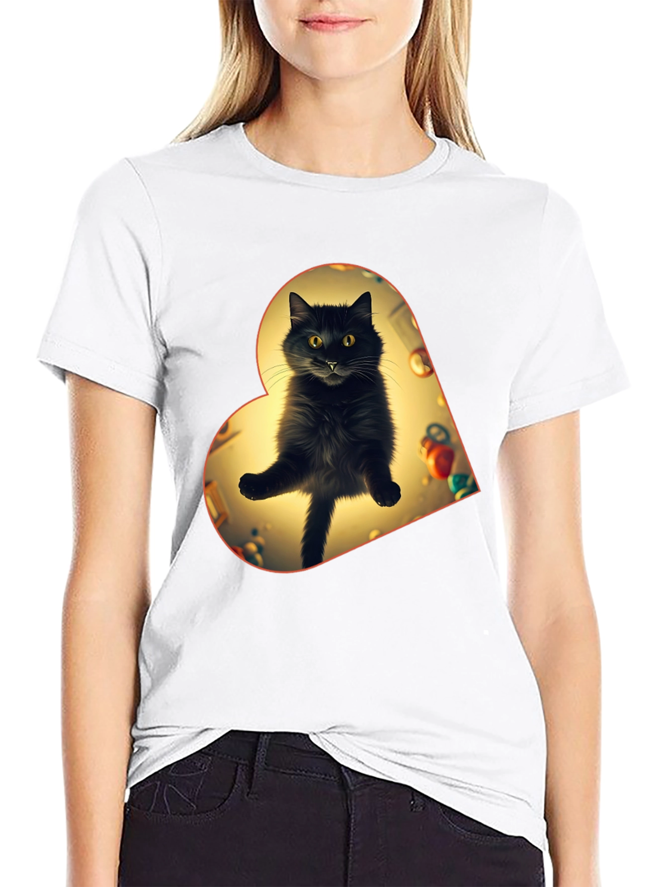 Black Cat Heart T-Shirt