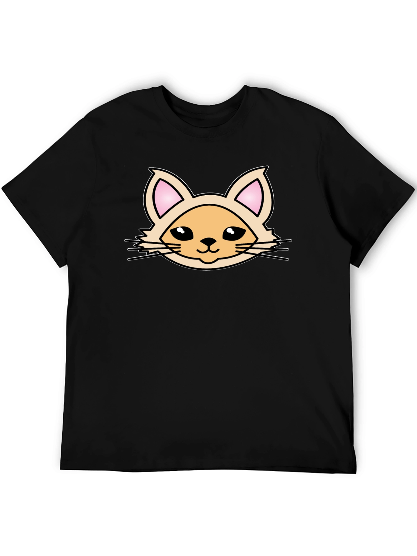 Cute Cartoon Cat Graphic T-Shirt - Black
