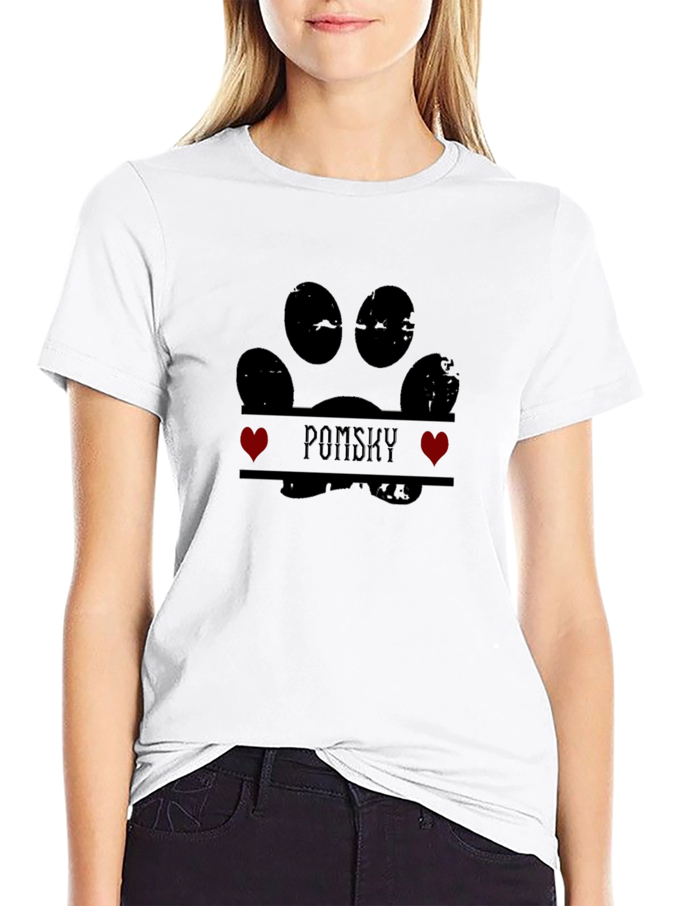 Pomsky Dog Paw Print T-Shirt