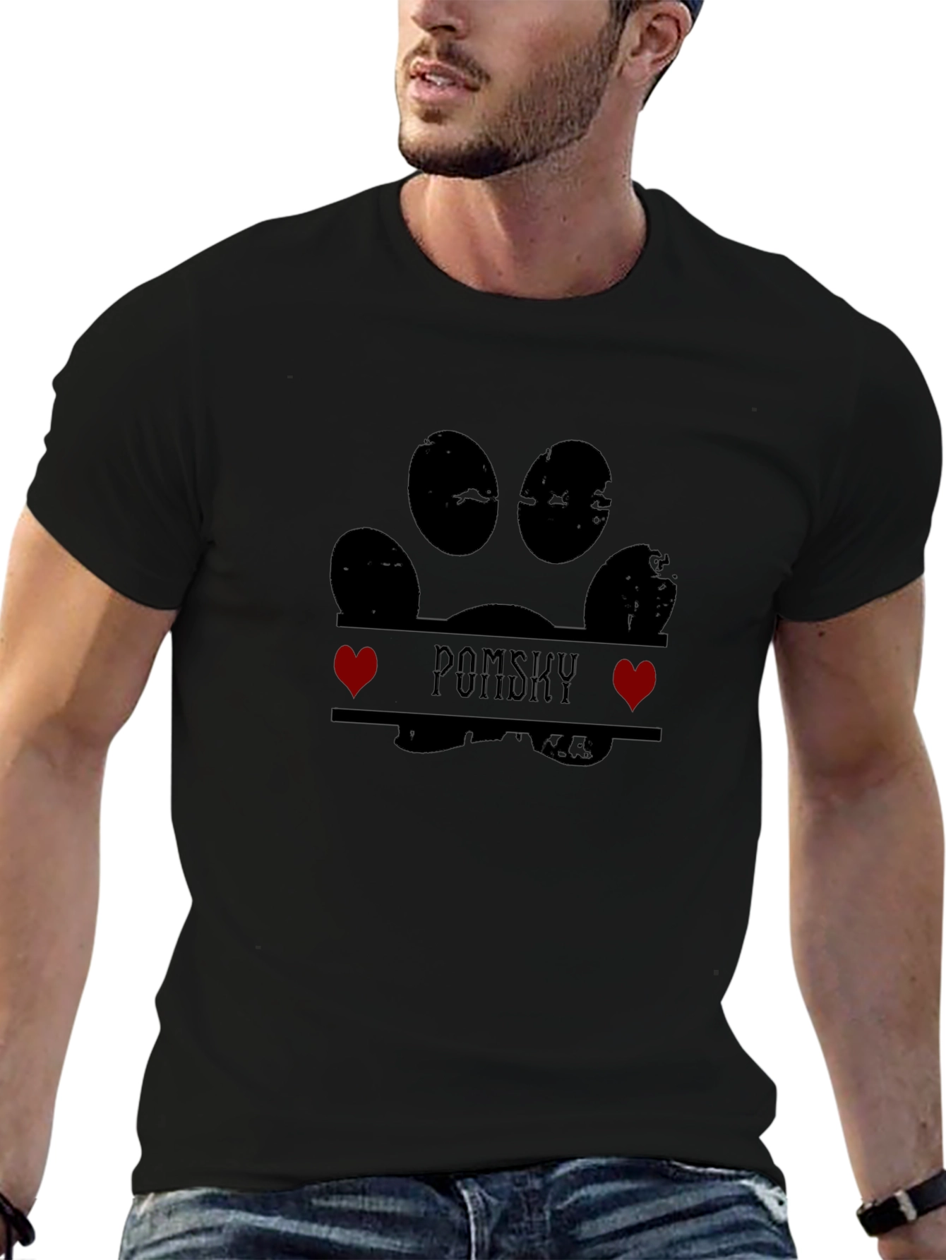 Pomsky Dog Paw Print T-Shirt