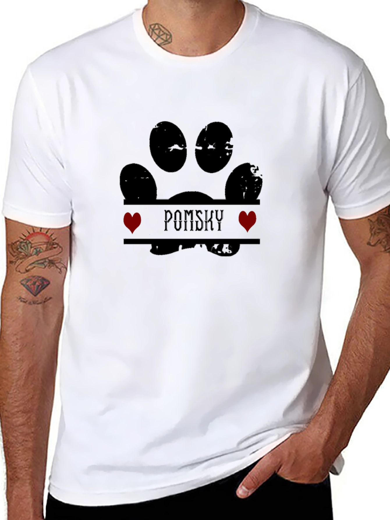 Pomsky Dog Paw Print T-Shirt
