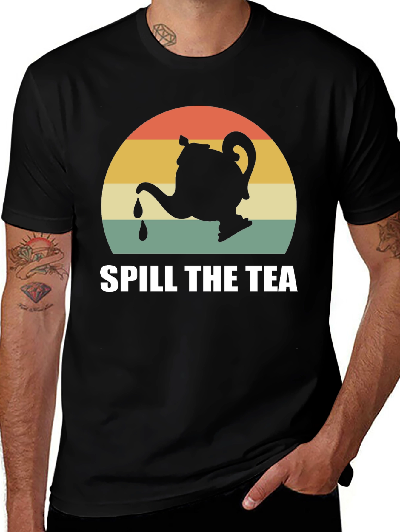 Spill The Tea Graphic Tee - Retro Teapot Design