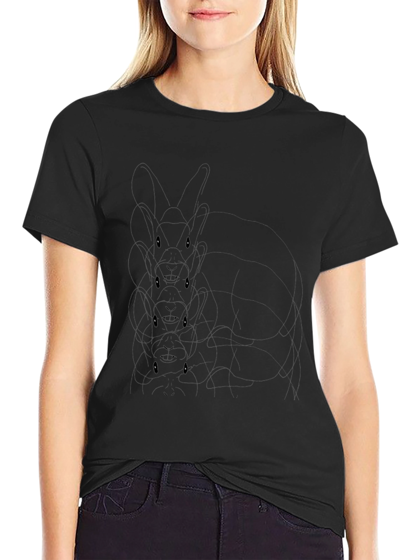 Mens Black Graphic Tee - Stacked Bunny Design