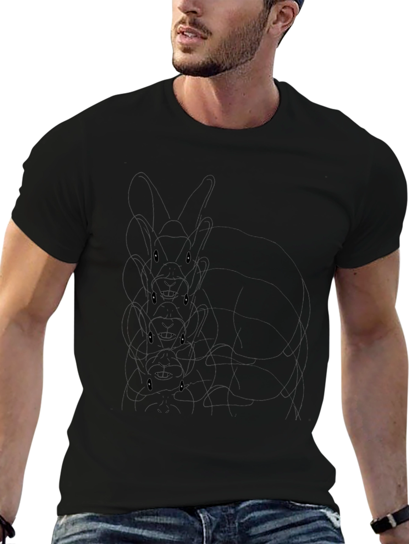 Mens Black Graphic Tee - Stacked Bunny Design