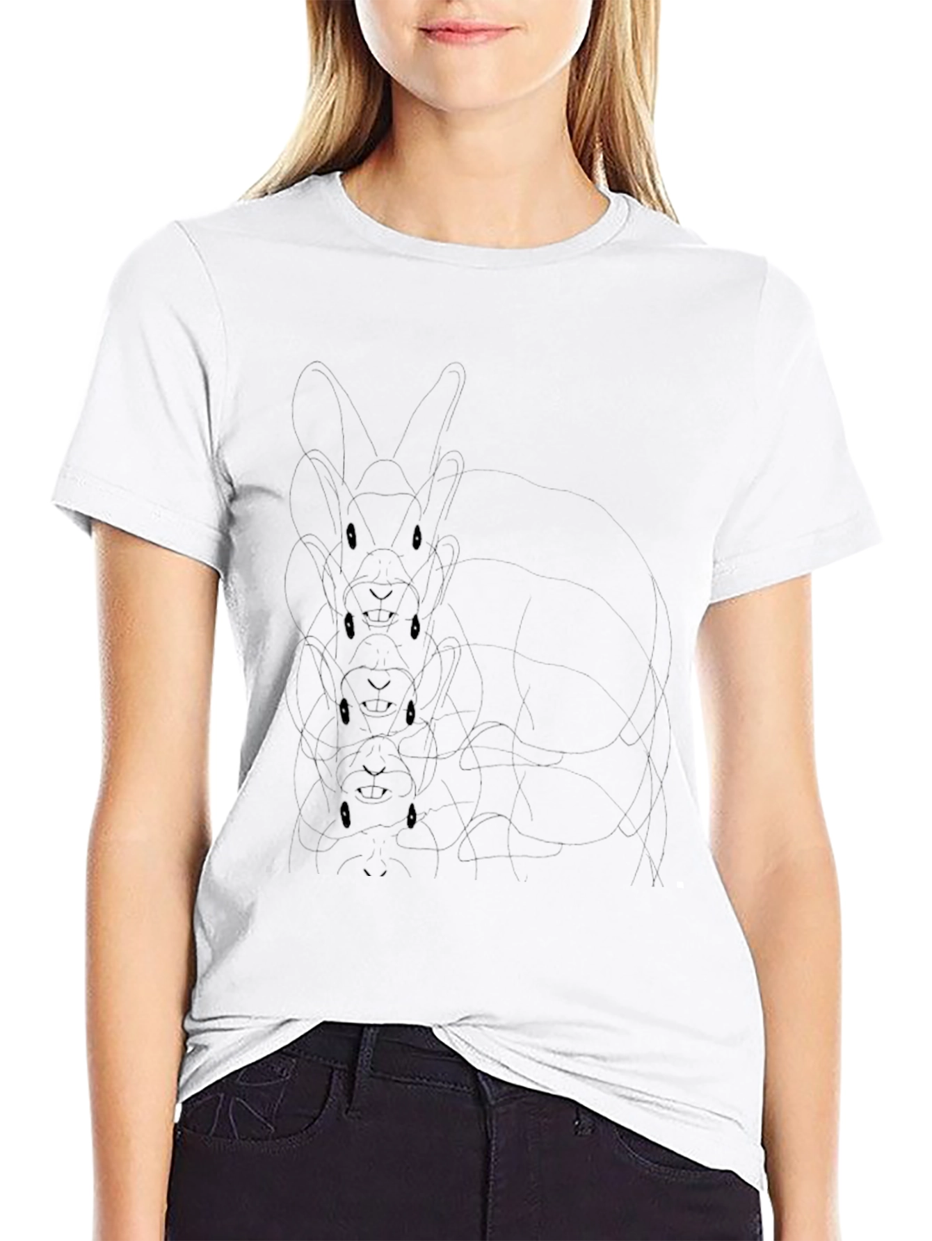 Mens Black Graphic Tee - Stacked Bunny Design
