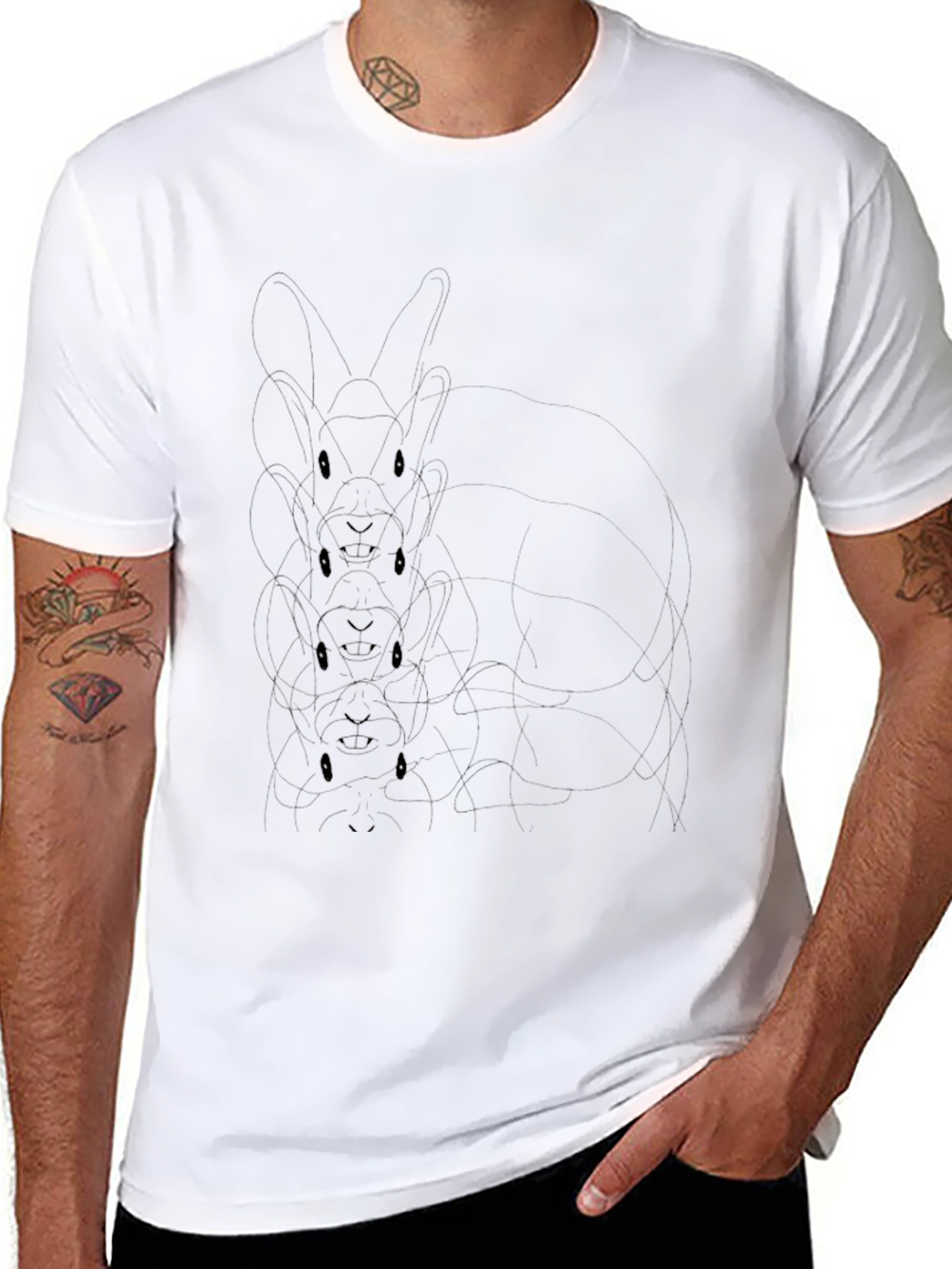 Mens Black Graphic Tee - Stacked Bunny Design