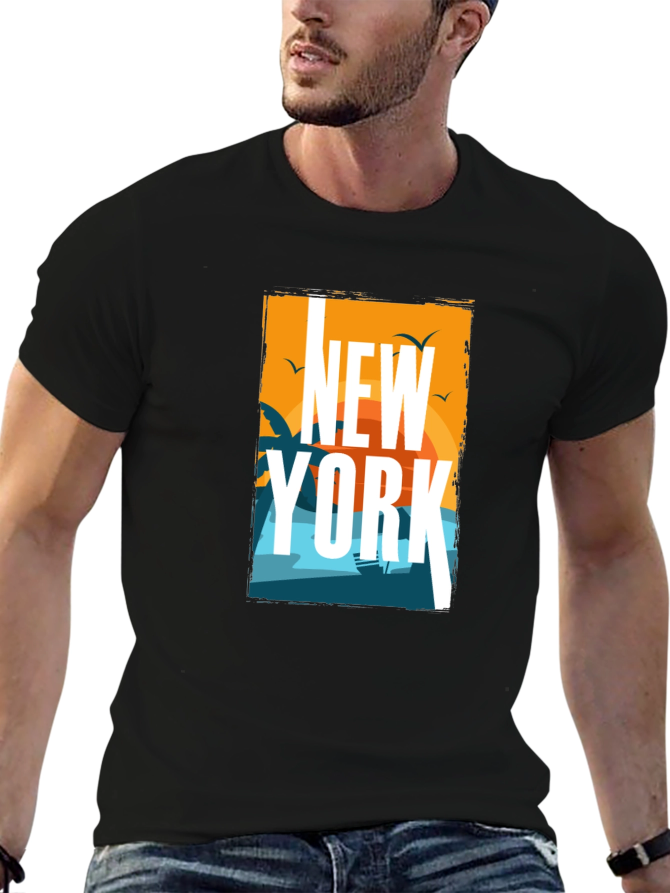 New York Beach Graphic Black T-Shirt