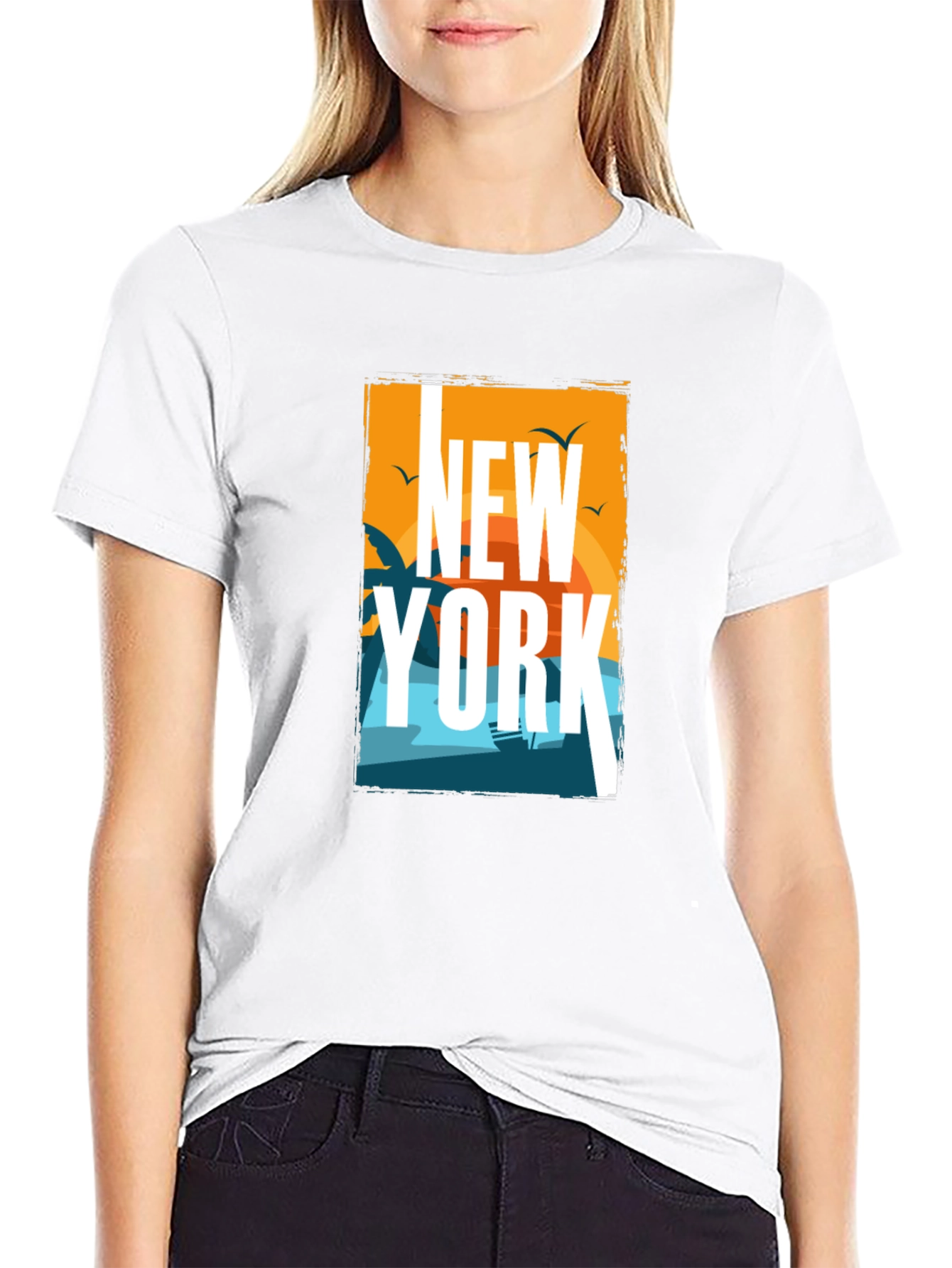 New York Beach Graphic Black T-Shirt