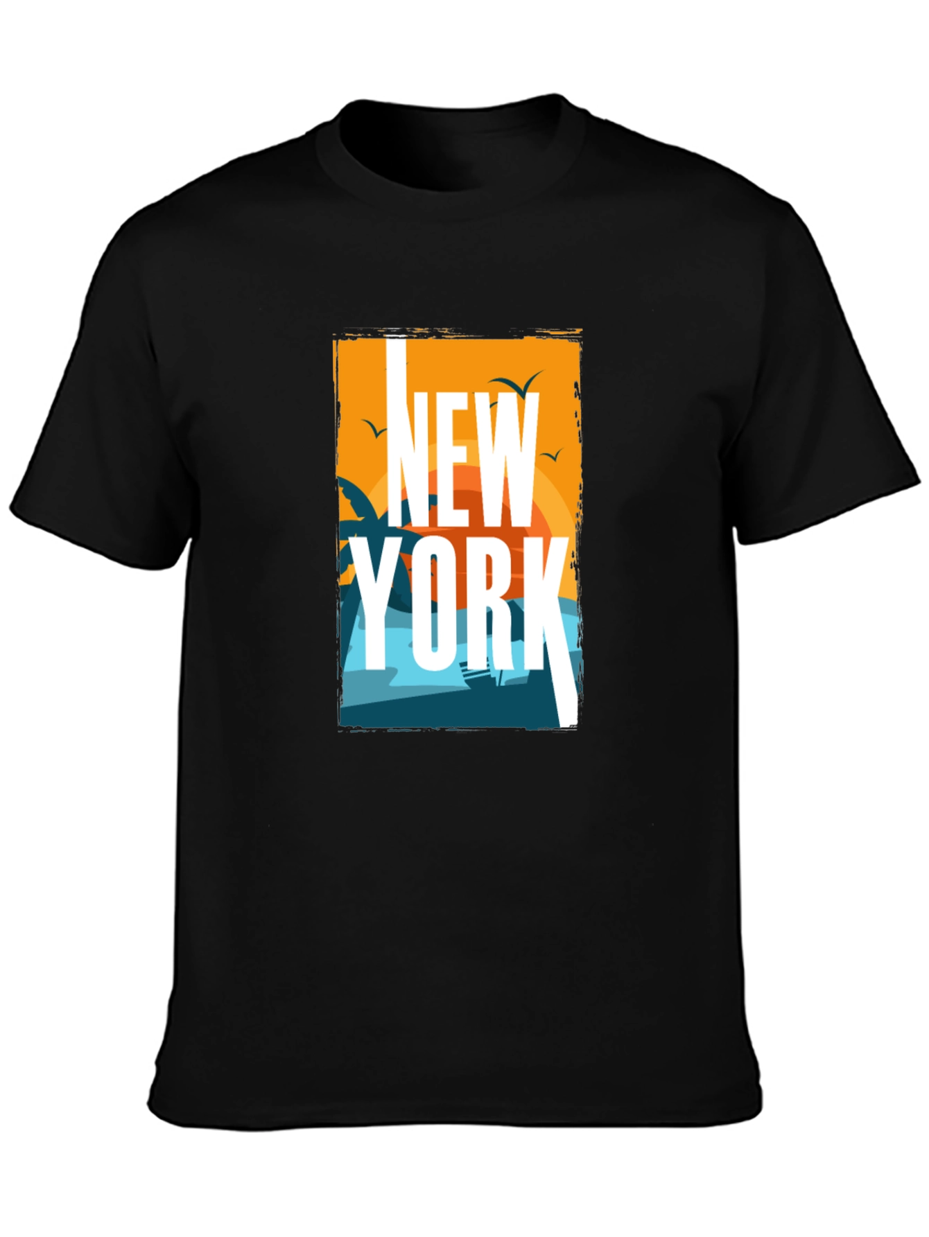 New York Beach Graphic Black T-Shirt