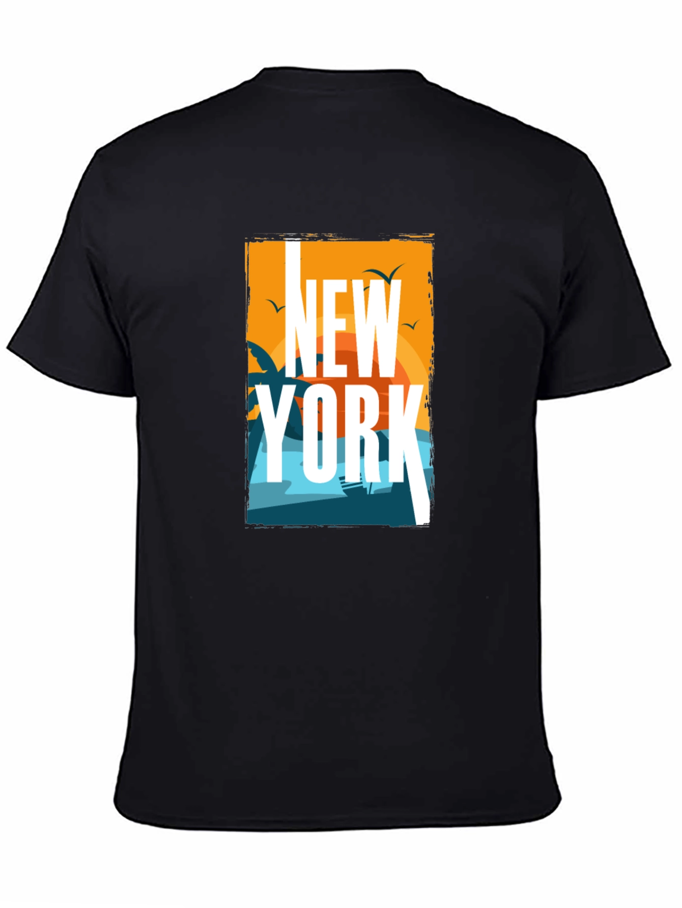 New York Beach Graphic Black T-Shirt