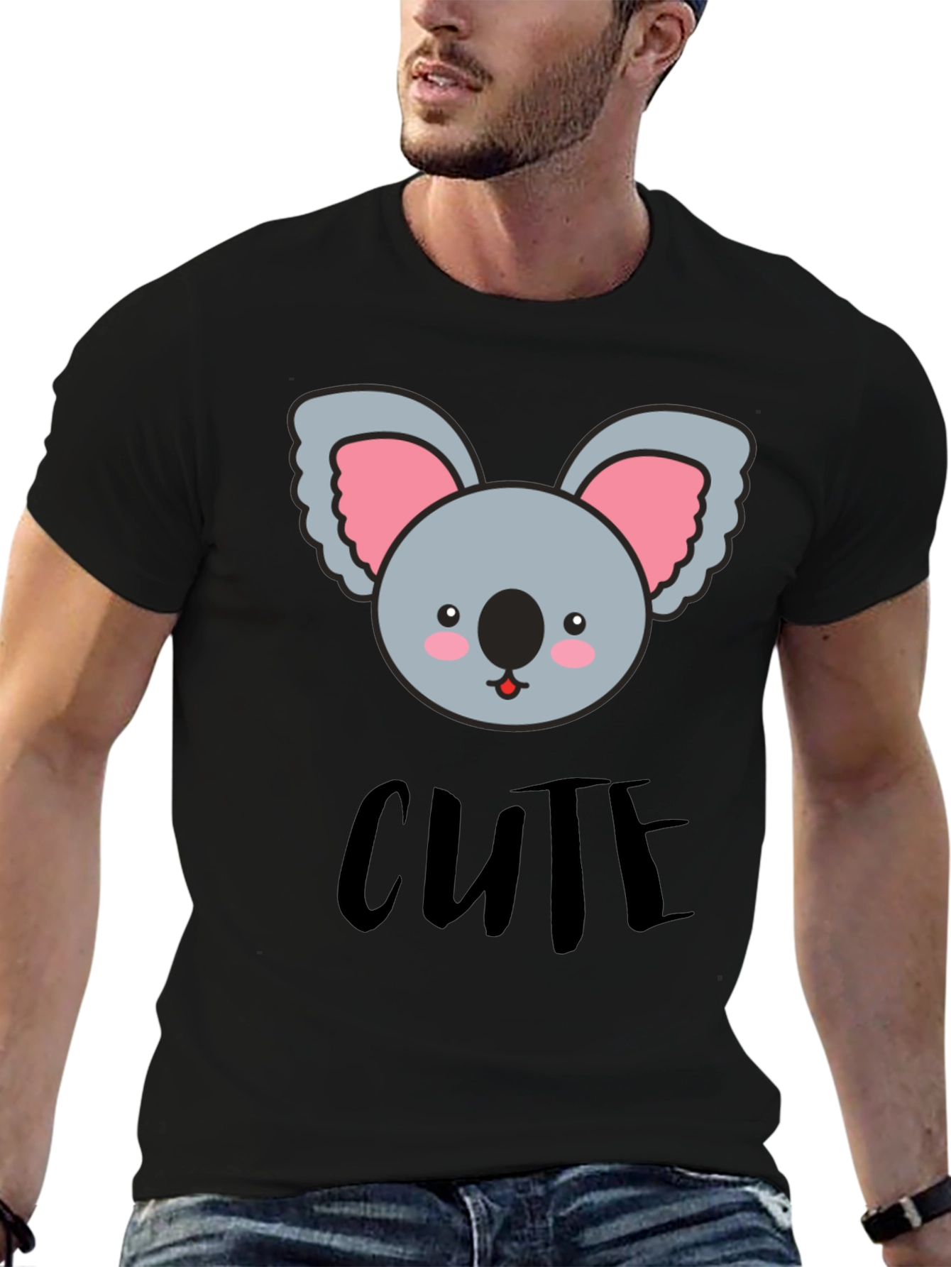 Cute Koala Graphic Black T-Shirt for Men