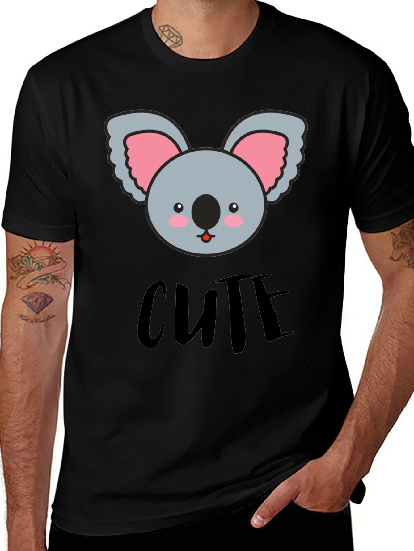 Cute Koala Graphic Black T-Shirt for Men