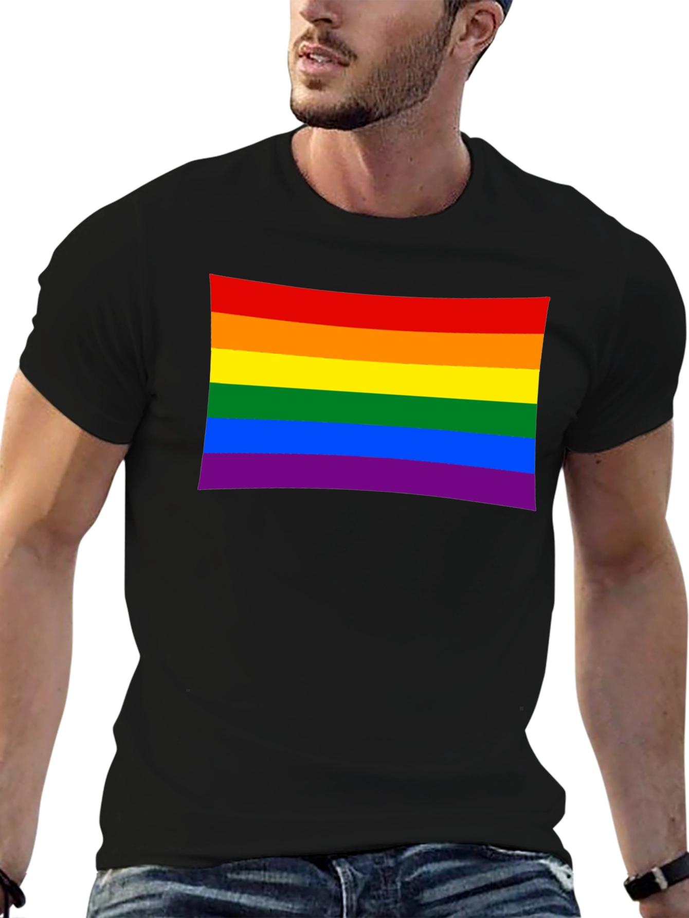 Pride Flag Graphic Tee - Black Cotton Blend