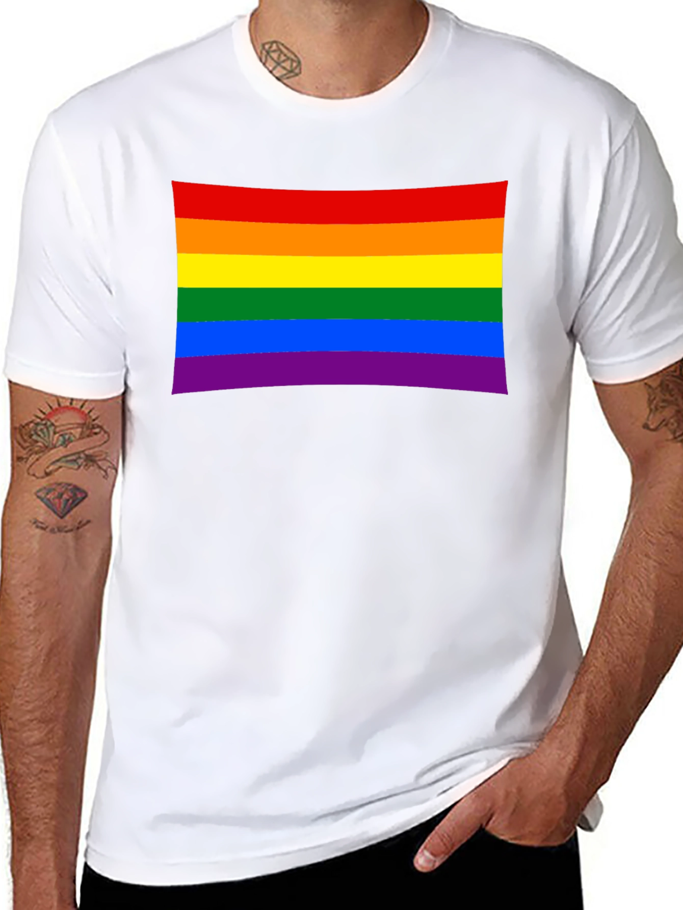 Pride Flag Graphic Tee - Black Cotton Blend