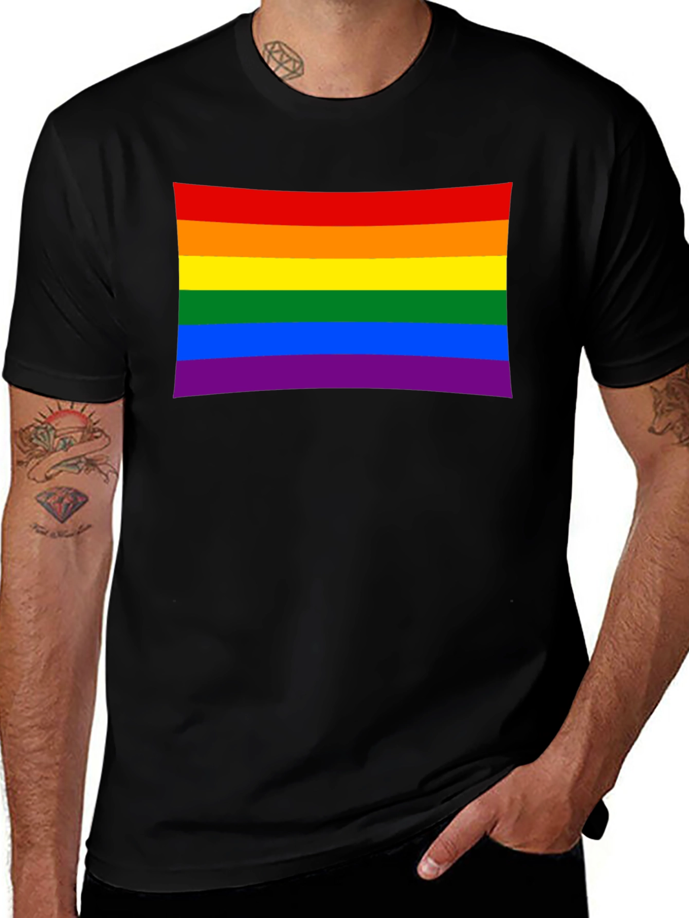 Pride Flag Graphic Tee - Black Cotton Blend